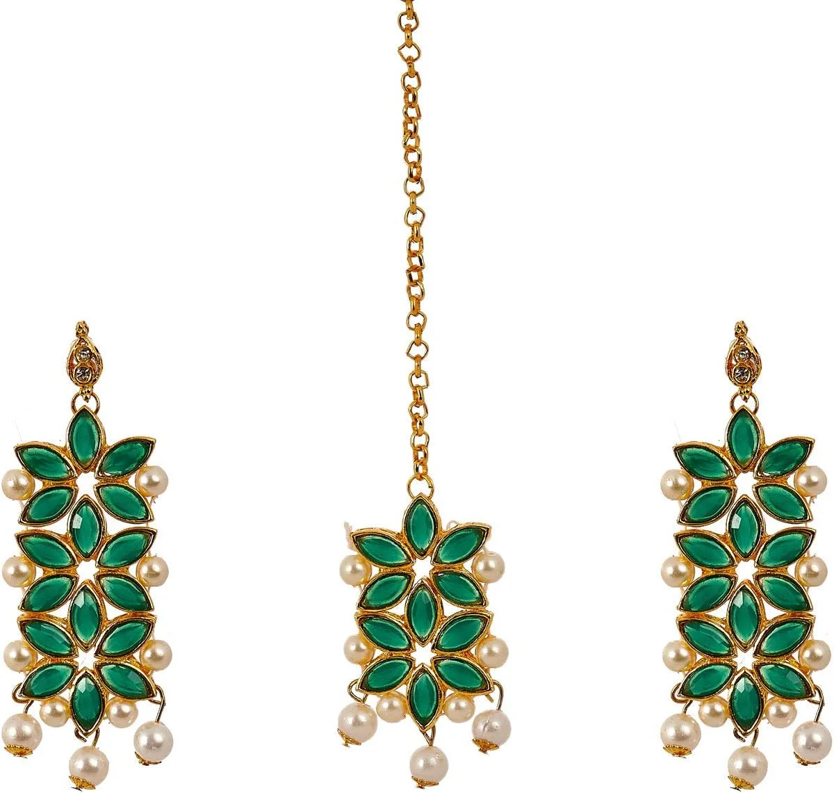 ست مانگ تیکا و گوشواره زنانه Zeneme طرح گل با روکش طلایی