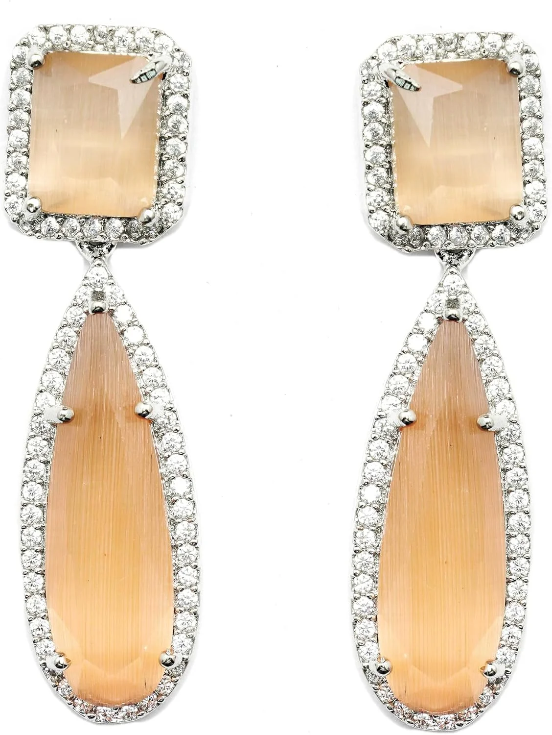 گوشواره های آویز اشکی دست ساز نگین دار الماس آمریکایی با روکش رودیوم زنانه ZENEME (نارنجی)