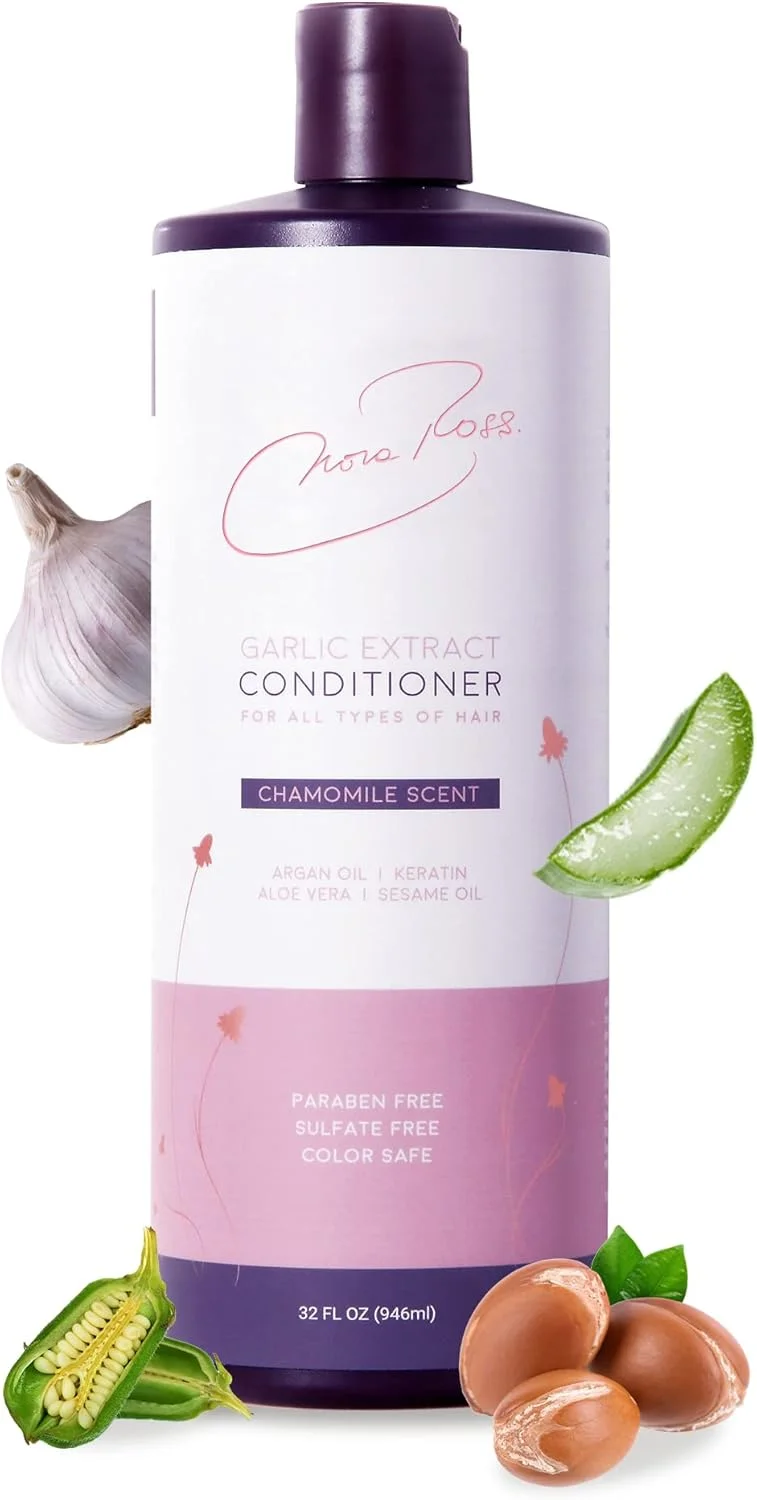 نرم کننده موی سر حاوی عصاره سیر، روغن آرگان، آلوئه ورا و رایحه بابونه نورا راس - آبرسانی و تغذیه عمیق برای موهای صاف و درخشان - فاقد سولفات و مناسب موهای رنگ شده - 946 میلی لیتر