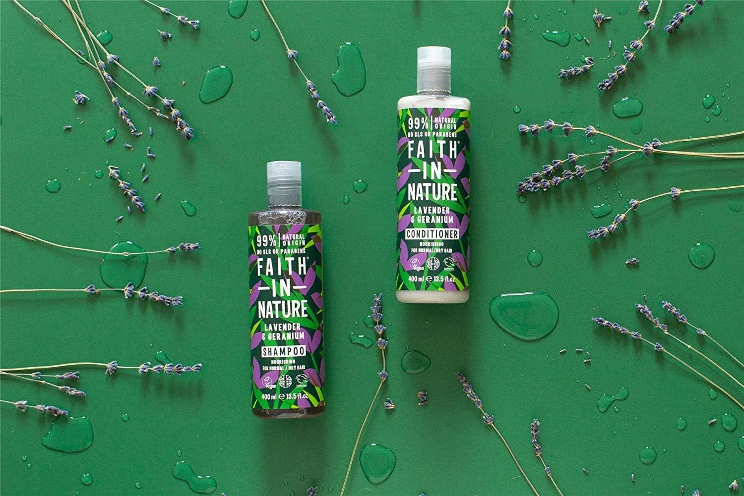 فیث این نیچر | 400 میلی لیتر | نرم کننده مغذی | اسطوخودوس و شمعدانی برای موهای معمولی/خشک | 99% منشاء طبیعی | بدون SLS یا پارابن | وگان و بدون تست حیوانی