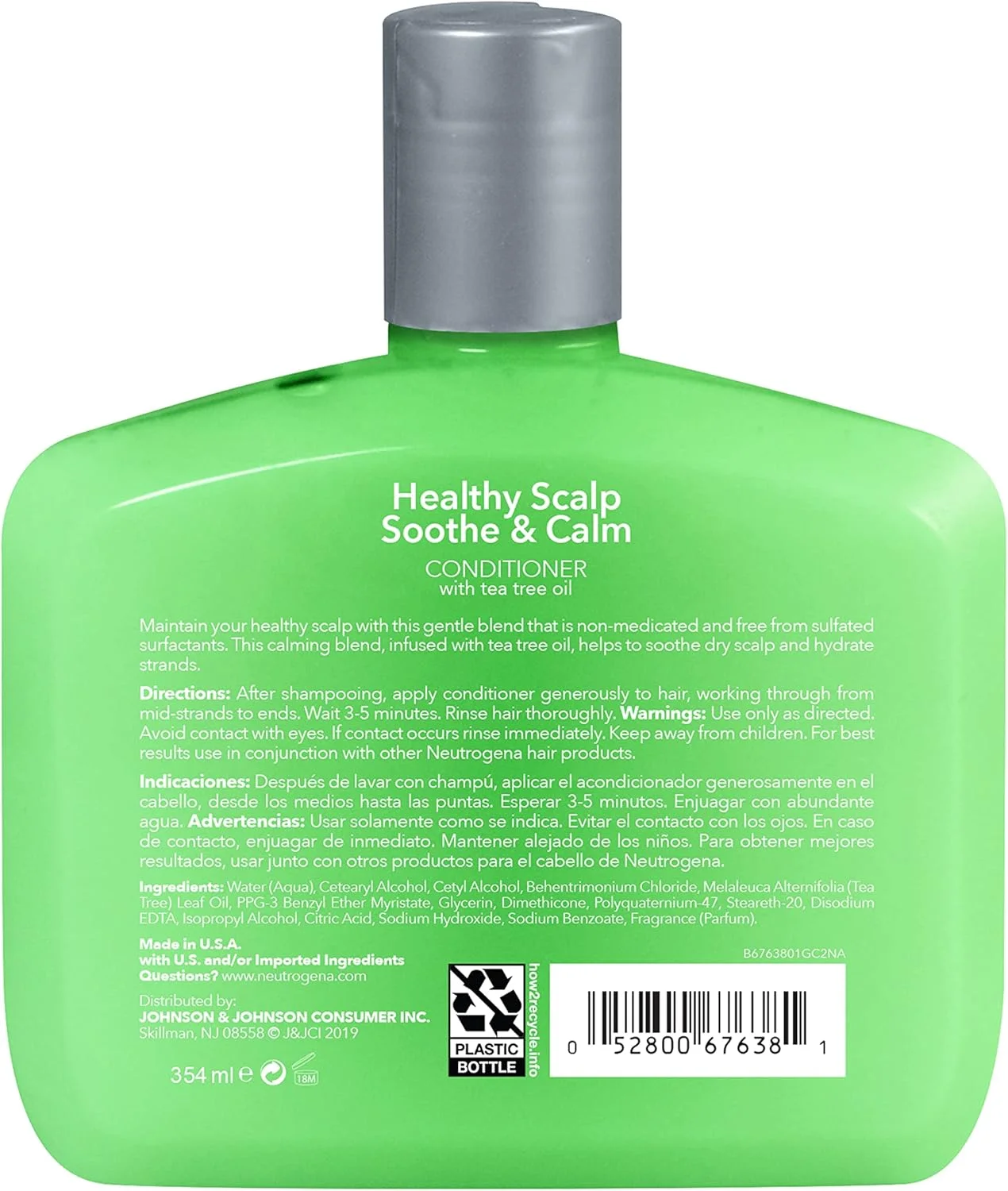 نرم کننده سر و موی سر نوتریژنا، تسکین دهنده و آرامش بخش، حاوی روغن درخت چای، متعادل کننده PH، فاقد پارابن و فتالات، مناسب برای موهای رنگ شده، 355 میلی لیتر