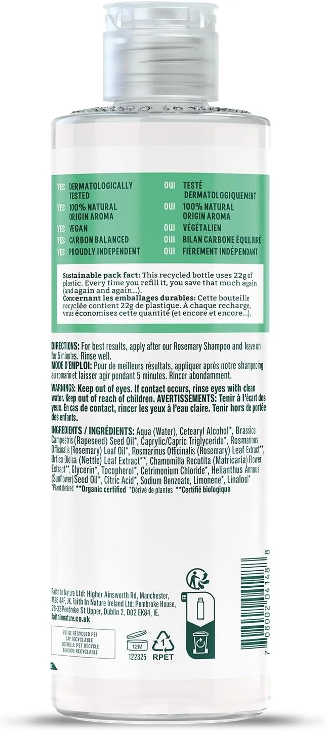 نرم کننده طبیعی رزماری Faith In Nature، متعادل کننده، وگان و بدون تست حیوانی، بدون SLS یا پارابن، برای موهای معمولی تا چرب، 400 میلی لیتر