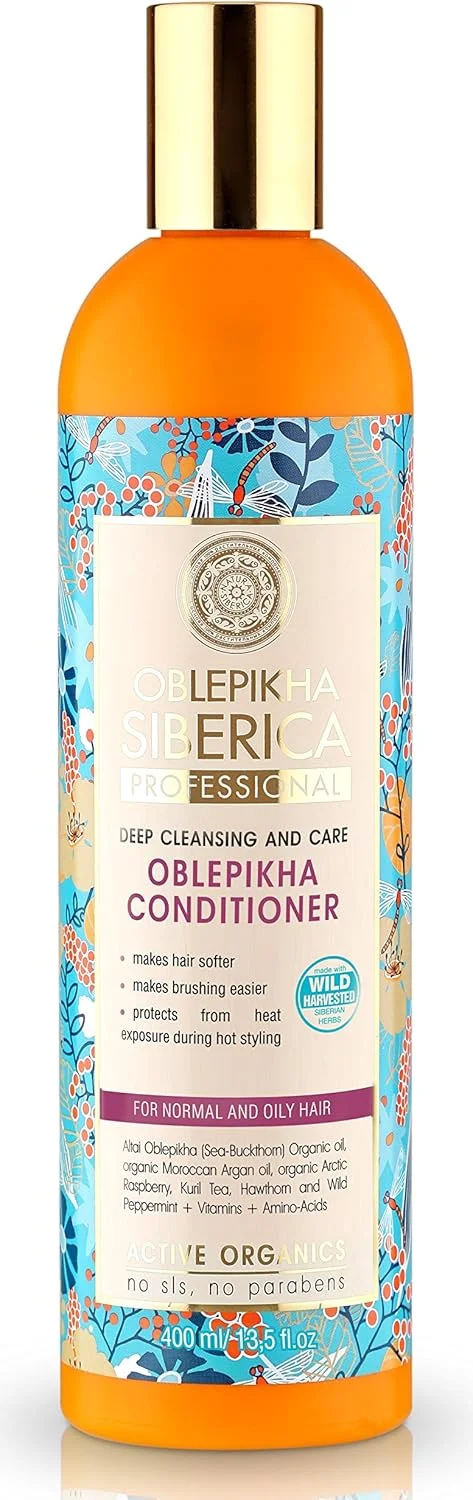 نرم کننده پاک کننده و مراقبتی عمیق موهای معمولی و چرب Natura Siberica Oblepikha حاوی هیدرولات Oblepikha ارگانیک، 400 میلی لیتر