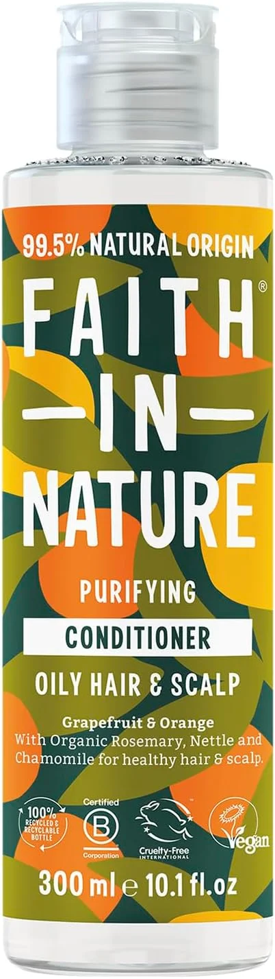 نرم کننده موی طبیعی گریپ فروت و پرتقال Faith In Nature، حجم 300 میلی لیتر، انرژی بخش، وگان و بدون تست حیوانی، بدون SLS یا پارابن، مناسب موهای معمولی تا چرب