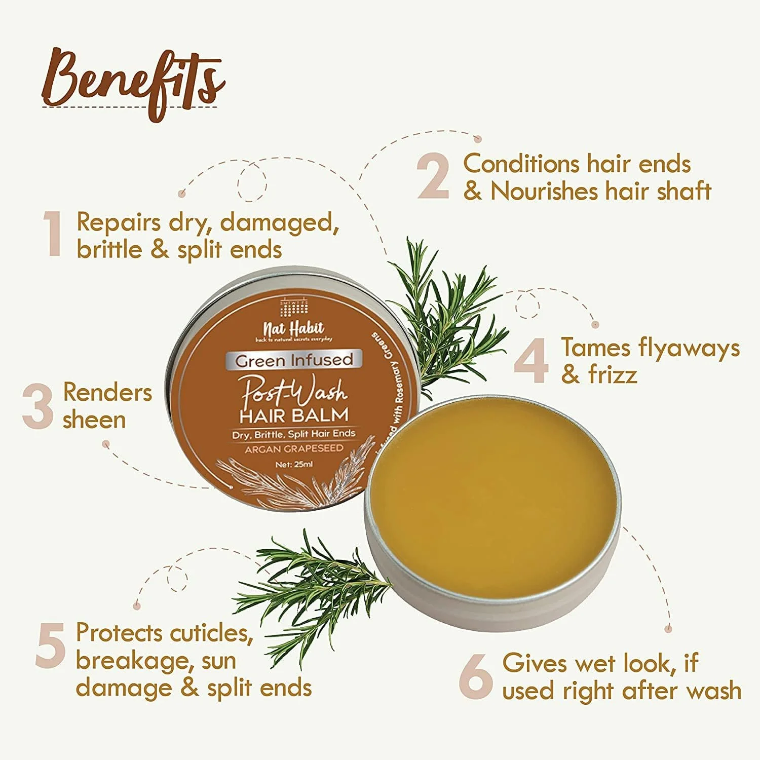 بالم مو آرگان و روغن هسته انگور نات هبیت برای آقایان و بانوان، رفع موخوره، صاف کننده، حالت دهنده، حاوی رزماری و روغن ها - (بسته 1 عددی، 25 میلی لیتر) بالم مو آرگان و روغن هسته انگور نات هبیت برای آقایان و بانوان، رفع موخوره، صاف کننده، حالت دهنده، حاوی رزماری و روغن ها - (بسته 1 عددی، 25 میلی لیتر)