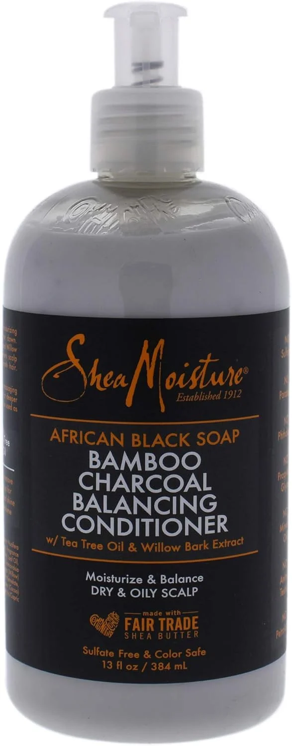 نرم کننده متعادل کننده حاوی صابون سیاه آفریقایی و زغال بامبو Shea Moisture، 384 میلی لیتر نرم کننده متعادل کننده حاوی صابون سیاه آفریقایی و زغال بامبو Shea Moisture، 384 میلی لیتر
