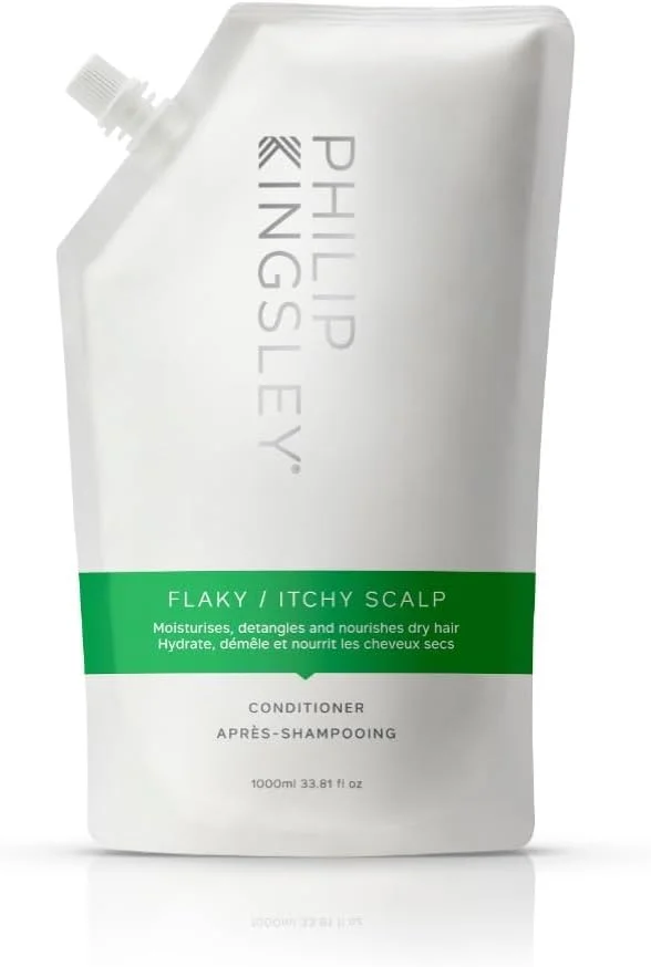 نرم کننده مو و پوست سر خشک و خارش دار فیلیپ کینگزلی، نرم کننده ضد شوره برای پوست سر خشک، خارش دار، چرب و یا پوسته پوسته، مراقبت پاک کننده پوست سر، آبرسان، تسکین دهنده و باز کننده گره مو، کیسه پرکننده 1000 میلی لیتری