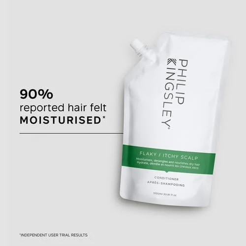 نرم کننده مو و پوست سر خشک و خارش دار فیلیپ کینگزلی، نرم کننده ضد شوره برای پوست سر خشک، خارش دار، چرب و یا پوسته پوسته، مراقبت پاک کننده پوست سر، آبرسان، تسکین دهنده و باز کننده گره مو، کیسه پرکننده 1000 میلی لیتری