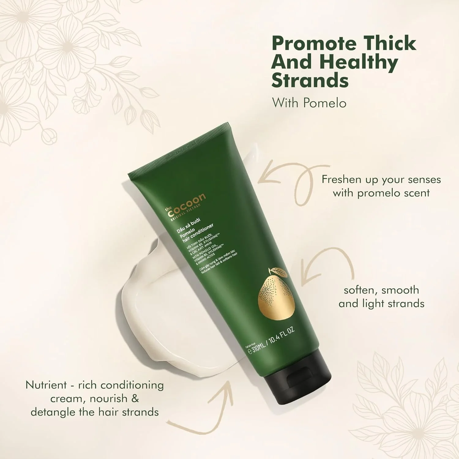 نرم کننده مو پوملو - ضد ریزش مو و کنترل وز - نرم کننده گیاهی مرطوب کننده عمیق برای موهای نازک، خشک و آسیب دیده - بدون پارابن، بدون سولفات، فرمول سبک - 310 میلی لیتر