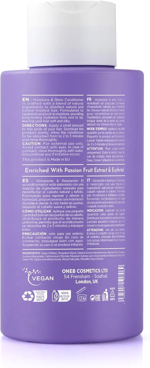 نرم کننده مو 1B Glossique Moisture & Glow حجم 475 میلی لیتر - حاوی عصاره میوه گل ساعتی و اریتریتول | فرمول آبرسان و صاف کننده برای موهای خشک، کدر و رنگ شده | نرمی و درخشش ماندگار
