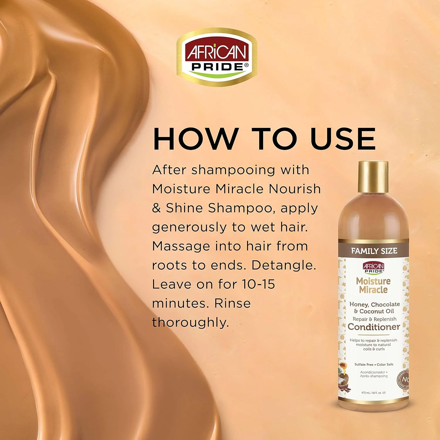 نرم کننده مو روغن نارگیل، شکلات و عسل آفریکن پراید میراکل مرطوب کننده - کمک به ترمیم و بازگرداندن رطوبت به فر و مجعدی طبیعی مو، تغذیه و احیا کننده، بدون سولفات، محافظ رنگ مو، 473 میلی لیتر نرم کننده مو روغن نارگیل، شکلات و عسل آفریکن پراید میراکل مرطوب کننده - کمک به ترمیم و بازگرداندن رطوبت به فر و مجعدی طبیعی مو، تغذیه و احیا کننده، بدون سولفات، محافظ رنگ مو، 473 میلی لیتر