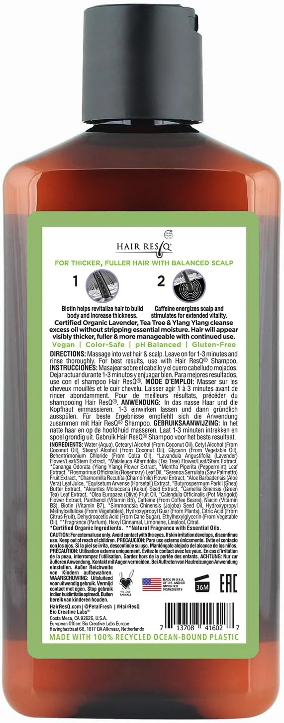 نرم کننده مو پتال فرش Pure Hair ResQ، کنترل چربی و حجم دهنده موهای نازک | حاوی اسطوخودوس و درخت چای ارگانیک | وگان، بدون تست حیوانی و ایمن برای موهای رنگ شده | 355 میلی لیتر