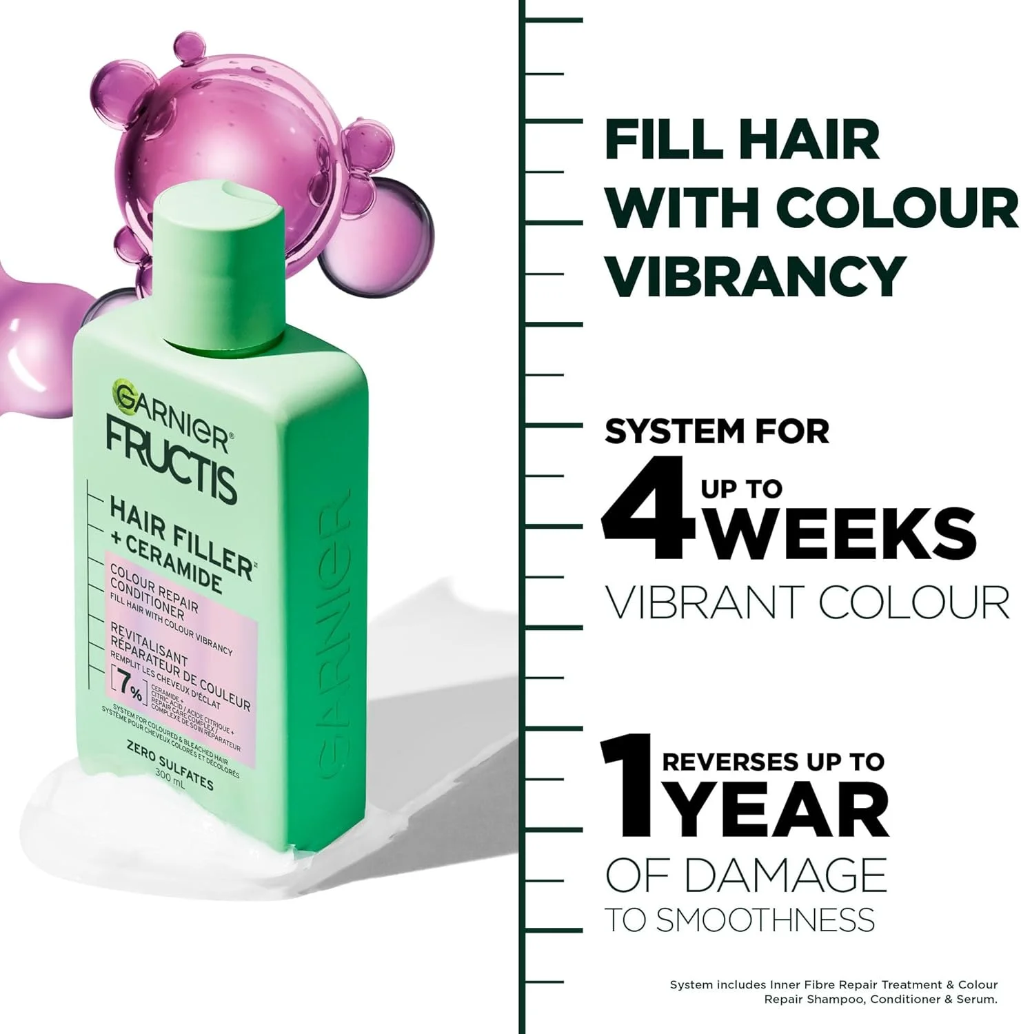 نرم کننده ترمیم کننده رنگ مو گارنیر Fructis Hair Filler حاوی سرامید، نرم کننده صاف کننده و بدون سولفات برای موهای رنگ شده و دکلره شده، 300 میلی لیتر نرم کننده ترمیم کننده رنگ مو گارنیر Fructis Hair Filler حاوی سرامید، نرم کننده صاف کننده و بدون سولفات برای موهای رنگ شده و دکلره شده، 300 میلی لیتر