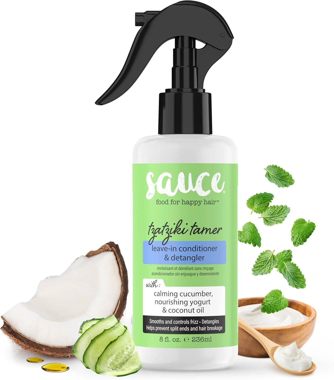 اسپری نرم کننده و باز کننده گره مو سس بیوتی مدل Tzatziki - نرم کننده مو برای موهای فر، چرب و آسیب دیده - اسپری نرم کننده و رام کننده مو حاوی روغن نارگیل (236 میلی لیتر)