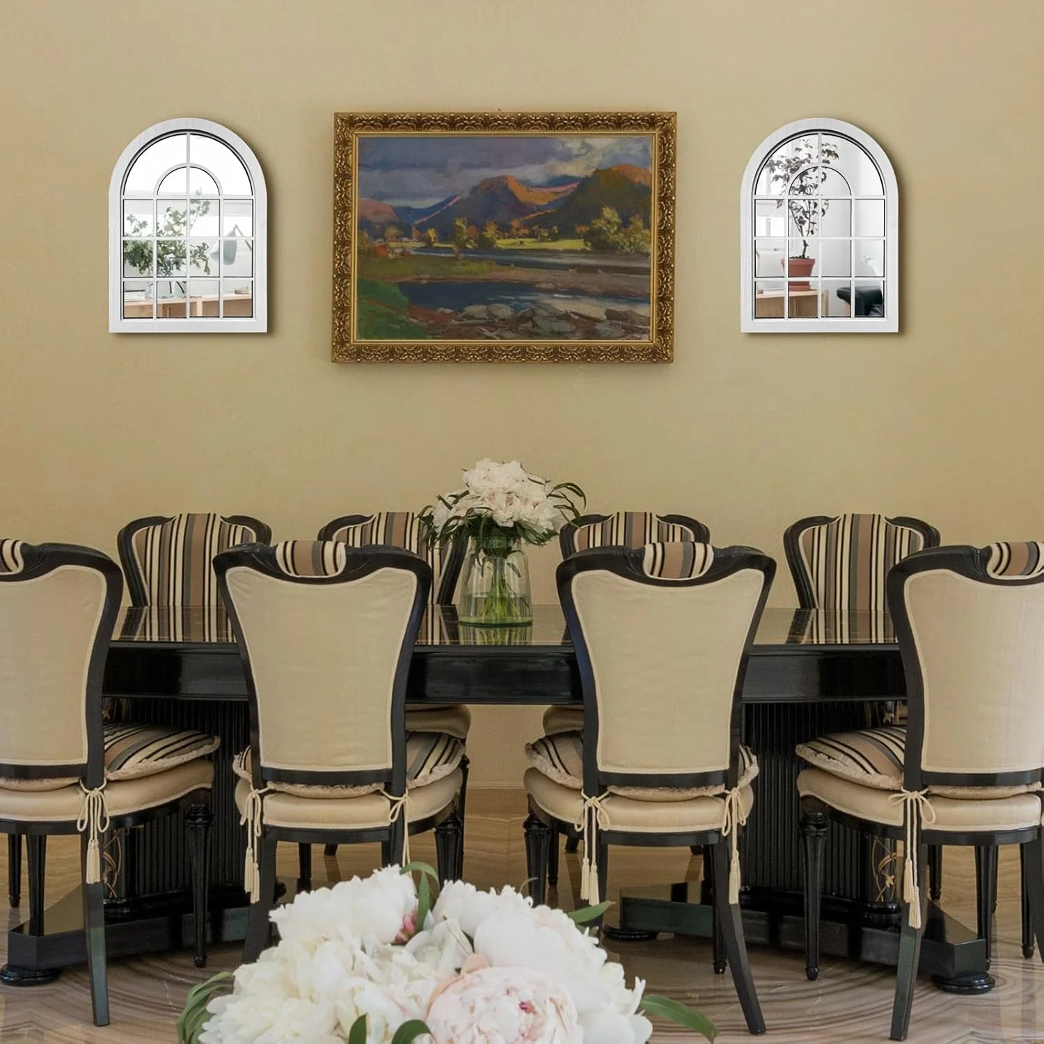 آینه دیواری قوسی ZEXUIRU، 2 عدد، آینه تزئینی روستایی خانه مزرعه، آینه ورودی با قاب چوبی برای اتاق نشیمن، حمام، اتاق خواب، آشپزخانه، 40x30 سانتی متر