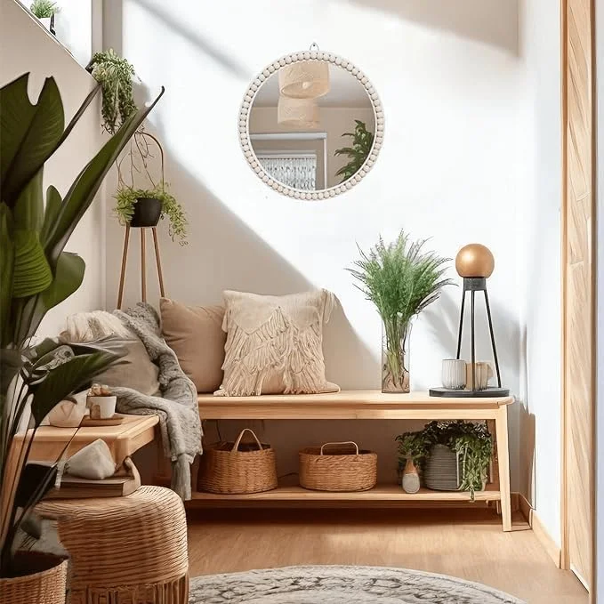 آینه دیواری 17 اینچی YUSALCEF، طراحی بوهو برای دکوراسیون اتاق نشیمن، اتاق خواب، حمام، آینه حصیری بافته شده با دست آینه دیواری 17 اینچی YUSALCEF، طراحی بوهو برای دکوراسیون اتاق نشیمن، اتاق خواب، حمام، آینه حصیری بافته شده با دست