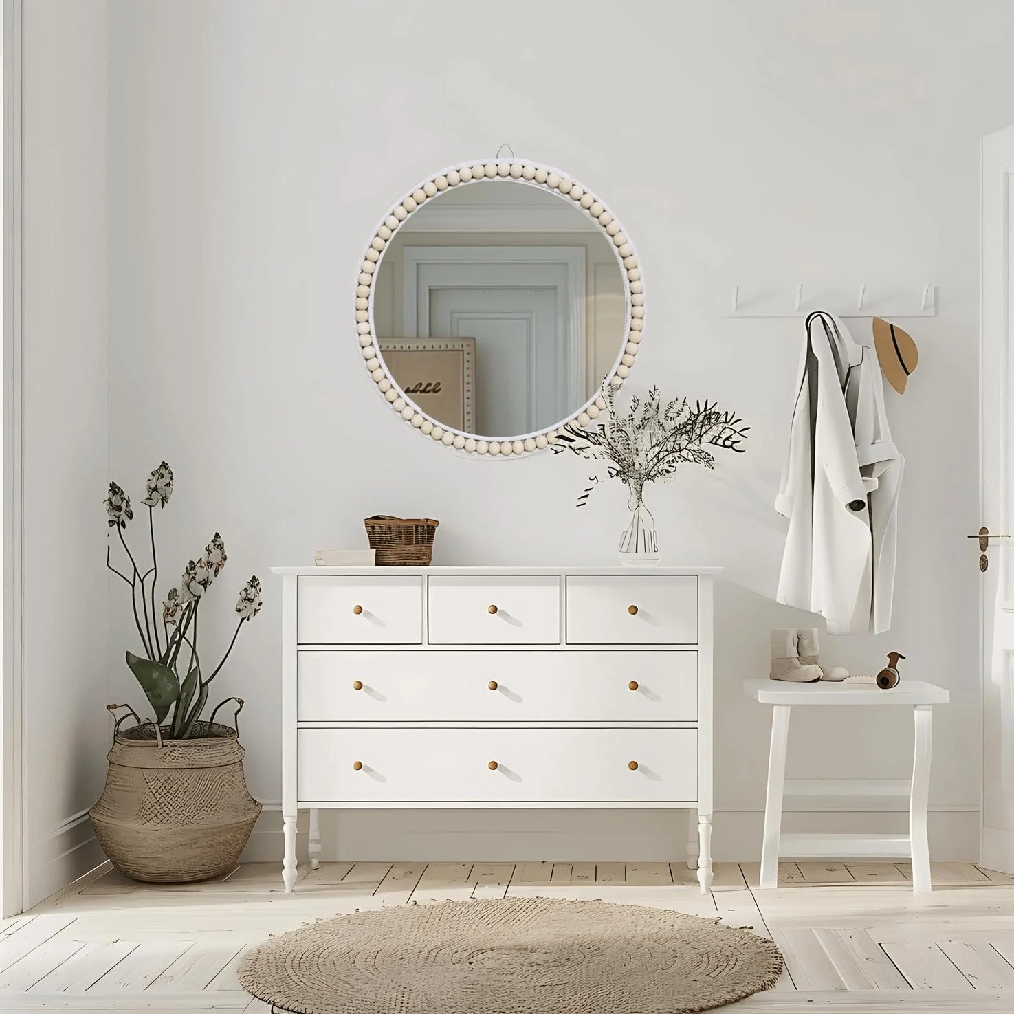 آینه دیواری 17 اینچی YUSALCEF، طراحی بوهو برای دکوراسیون اتاق نشیمن، اتاق خواب، حمام، آینه حصیری بافته شده با دست آینه دیواری 17 اینچی YUSALCEF، طراحی بوهو برای دکوراسیون اتاق نشیمن، اتاق خواب، حمام، آینه حصیری بافته شده با دست