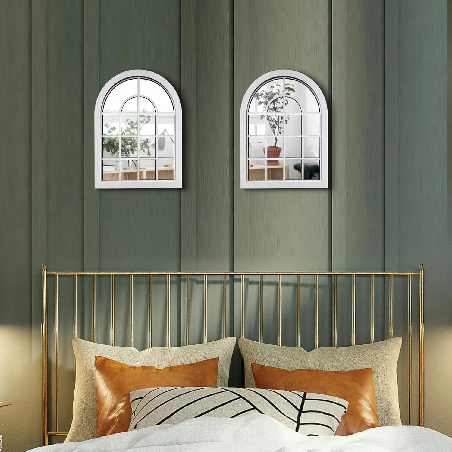 آینه دیواری قوسی ZEXUIRU، 2 عدد، آینه تزئینی روستایی خانه مزرعه، آینه ورودی با قاب چوبی برای اتاق نشیمن، حمام، اتاق خواب، آشپزخانه، 40x30 سانتی متر