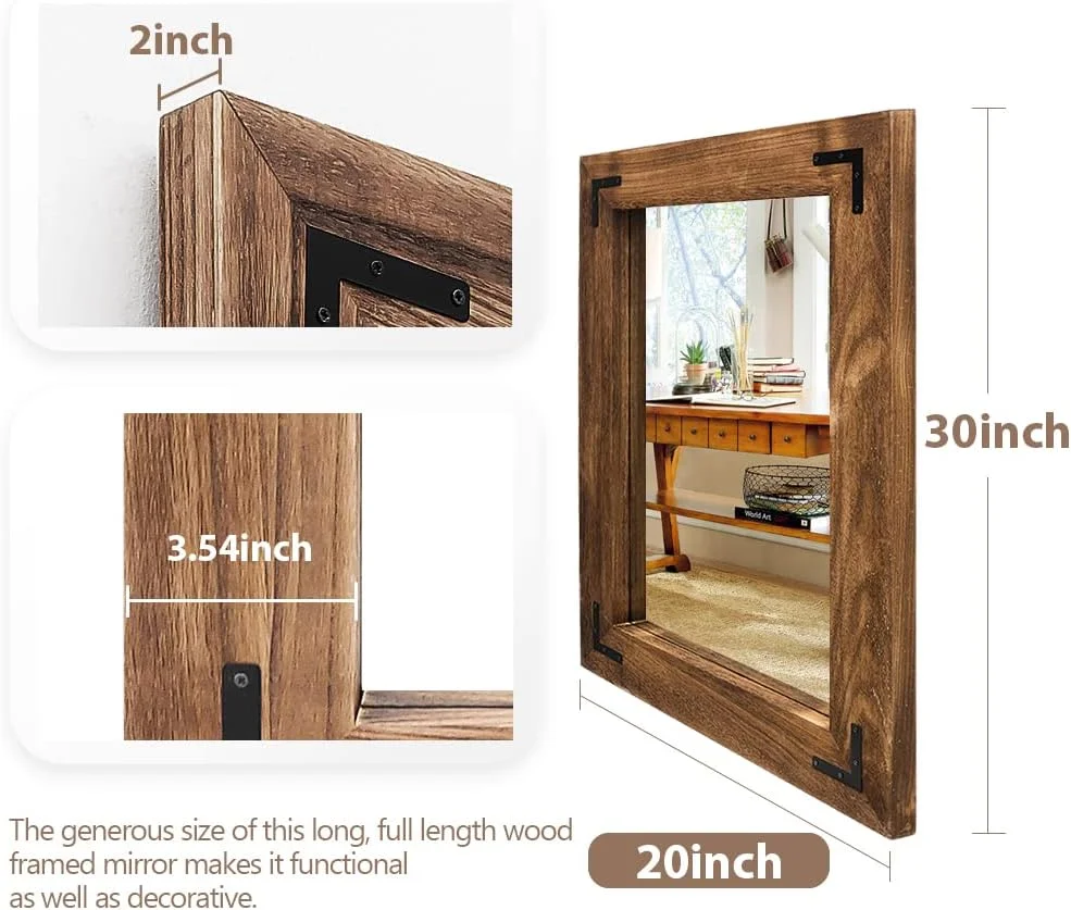 آینه دیواری با قاب چوبی روستیک YOSHOOT، آینه روشویی چوبی طبیعی برای دکوراسیون خانه های روستایی، نصب عمودی یا افقی آینه دیواری با قاب چوبی روستیک YOSHOOT، آینه روشویی چوبی طبیعی برای دکوراسیون خانه های روستایی، نصب عمودی یا افقی
