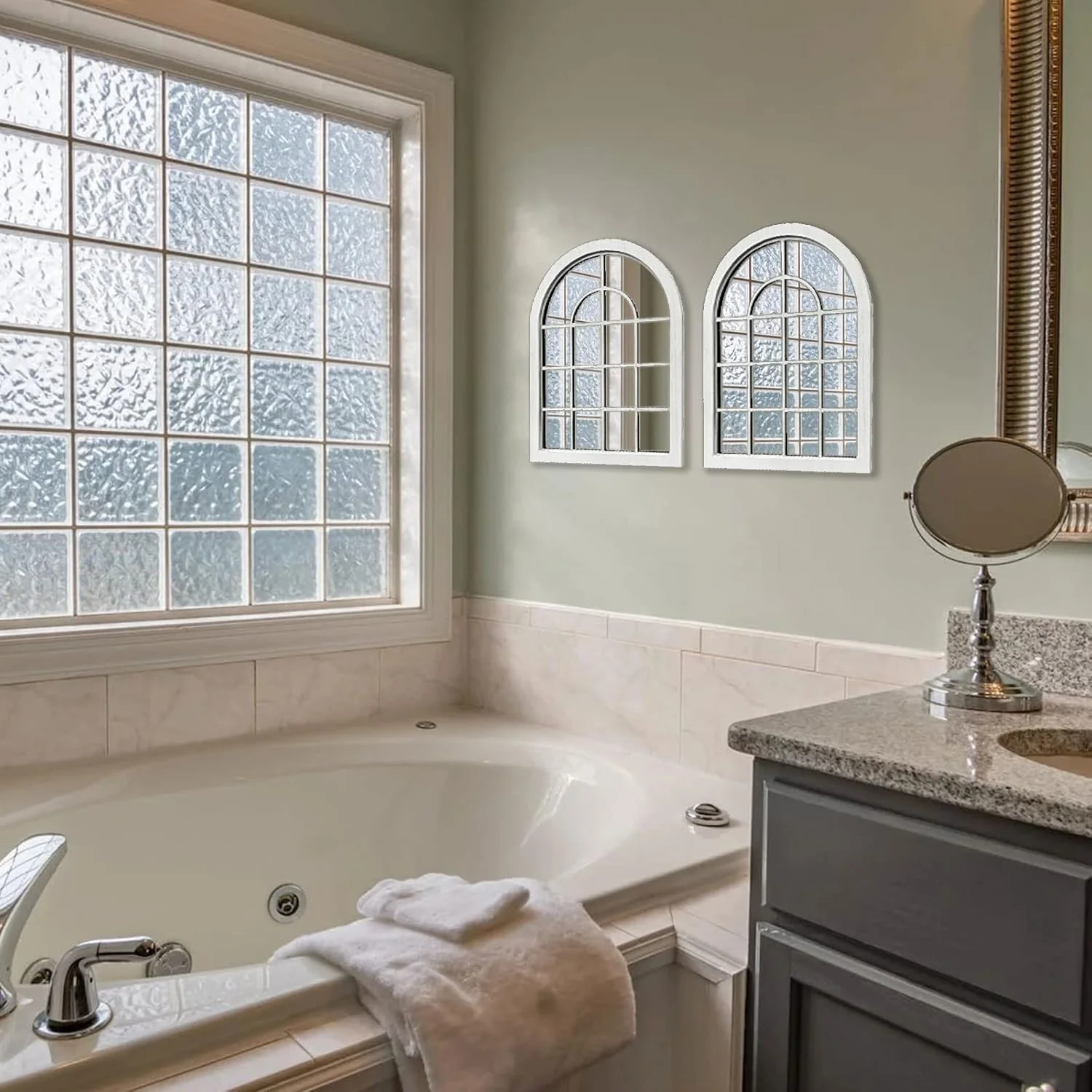 آینه دیواری قوسی ZEXUIRU، 2 عدد، آینه تزئینی روستایی خانه مزرعه، آینه ورودی با قاب چوبی برای اتاق نشیمن، حمام، اتاق خواب، آشپزخانه، 40x30 سانتی متر