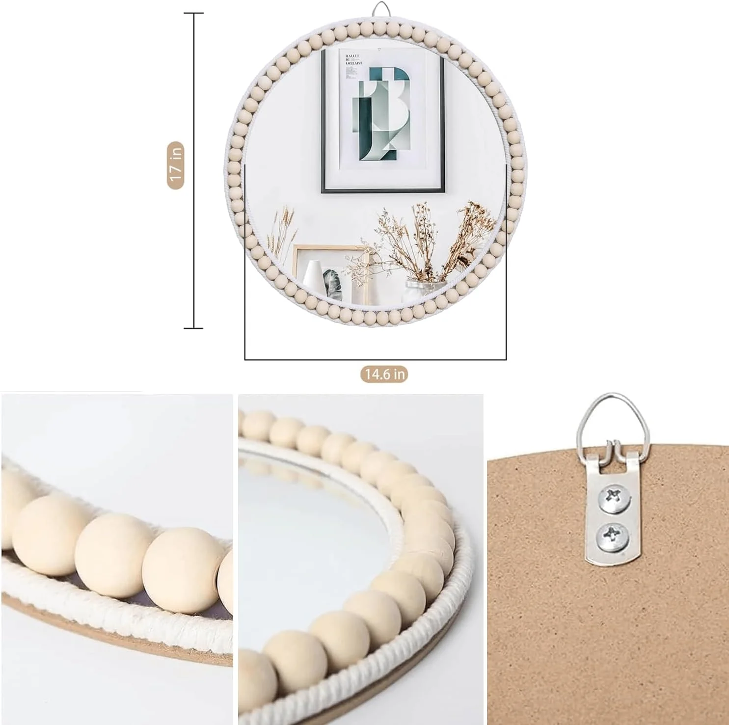 آینه دیواری 17 اینچی YUSALCEF، طراحی بوهو برای دکوراسیون اتاق نشیمن، اتاق خواب، حمام، آینه حصیری بافته شده با دست آینه دیواری 17 اینچی YUSALCEF، طراحی بوهو برای دکوراسیون اتاق نشیمن، اتاق خواب، حمام، آینه حصیری بافته شده با دست