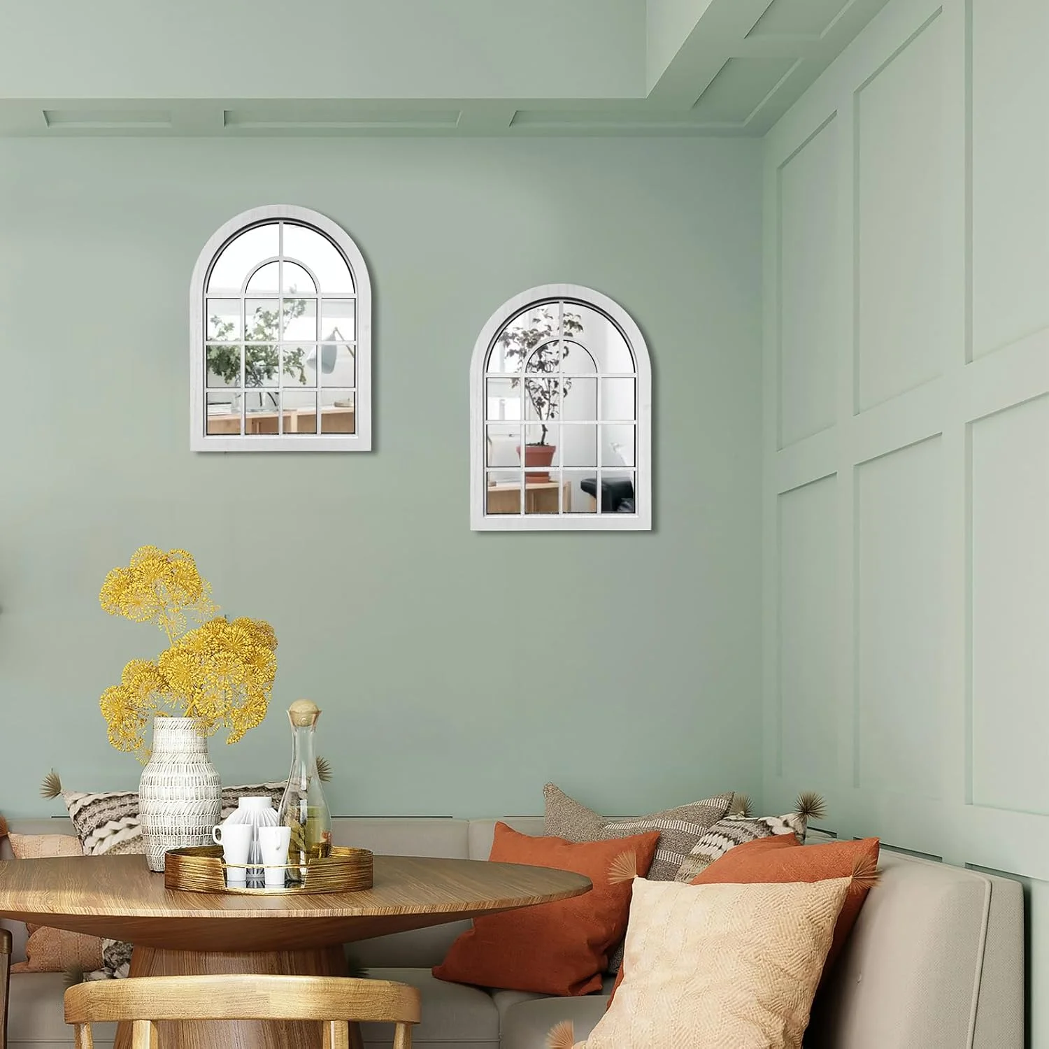 آینه دیواری قوسی ZEXUIRU، 2 عدد، آینه تزئینی روستایی خانه مزرعه، آینه ورودی با قاب چوبی برای اتاق نشیمن، حمام، اتاق خواب، آشپزخانه، 40x30 سانتی متر