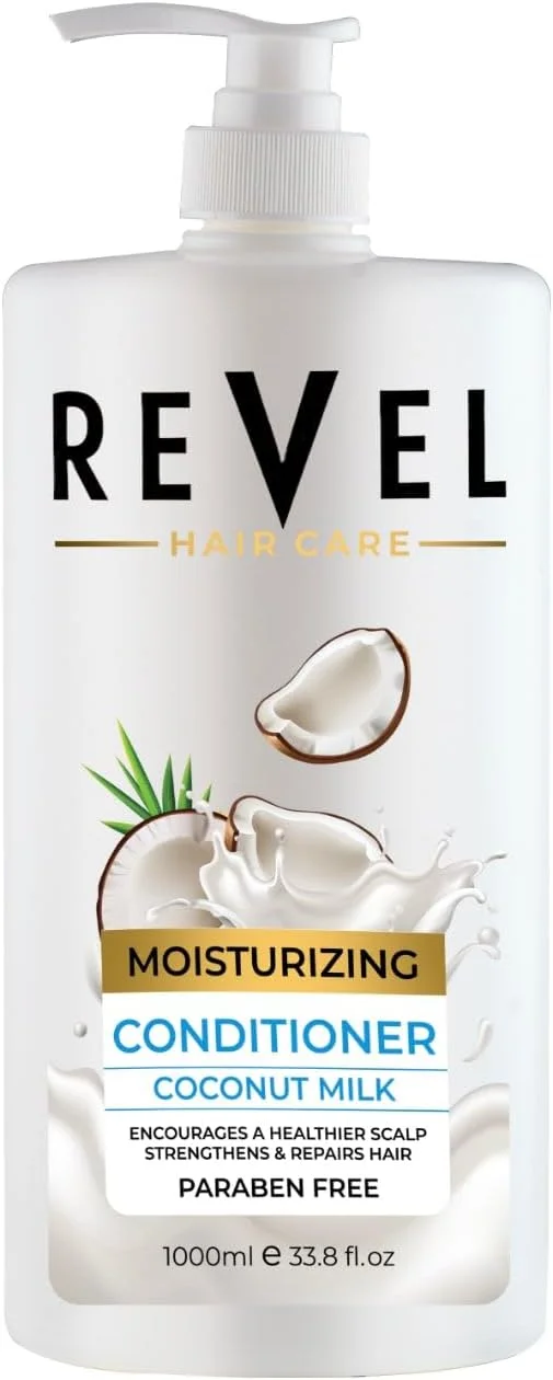 نرم کننده مو شیر نارگیل Revel Hair Care ضد ریزش مو، مرطوب کننده، ۱۰۰۰ میلی لیتر، برای موها، تقویت کننده و ترمیم کننده مو، فاقد پارابن نرم کننده مو شیر نارگیل Revel Hair Care ضد ریزش مو، مرطوب کننده، ۱۰۰۰ میلی لیتر، برای موها، تقویت کننده و ترمیم کننده مو، فاقد پارابن