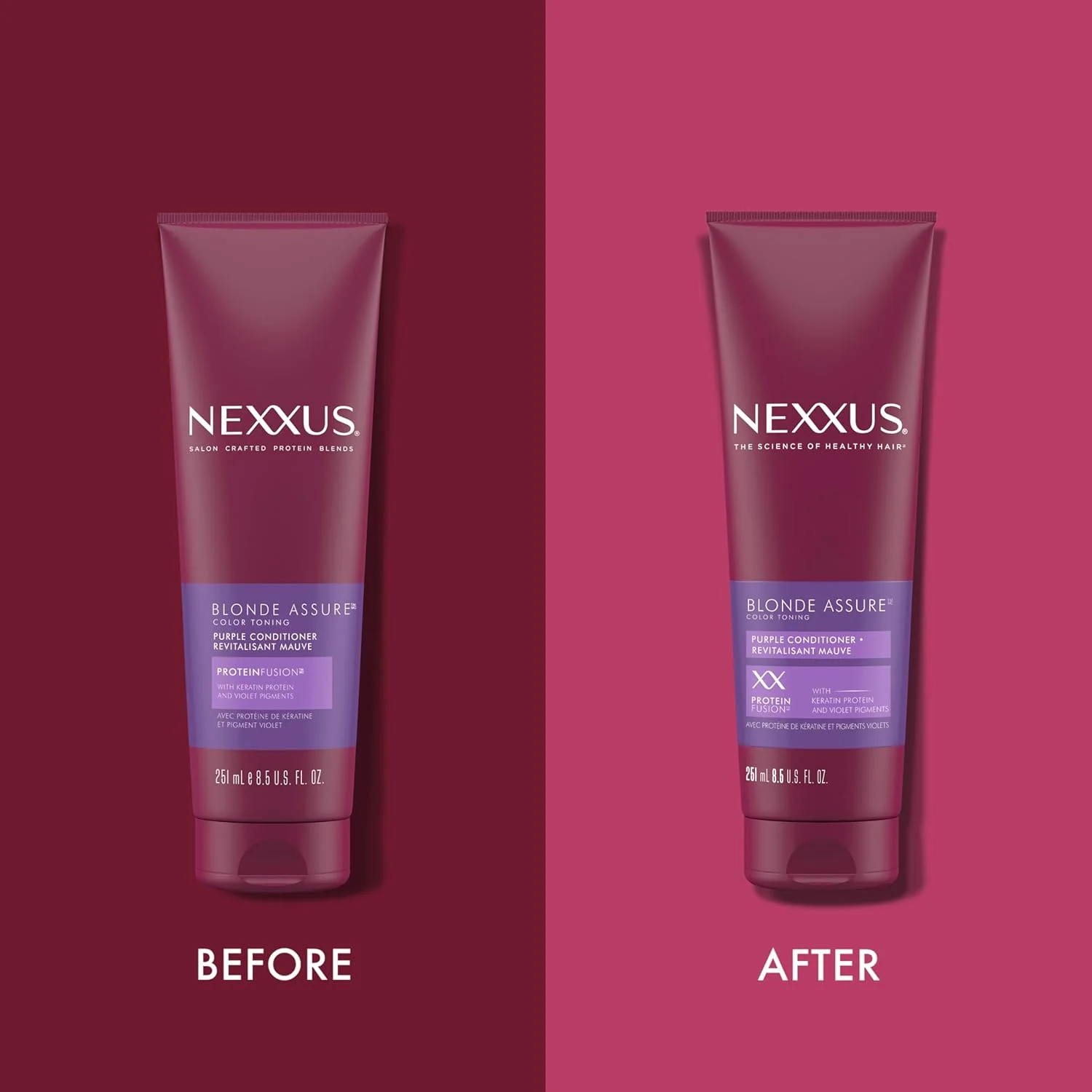 نرم کننده موی بنفش Nexxus مدل Blonde Assure، نرم کننده کراتینه، برای موهای بلوند و دکلره شده، نرم کننده رنگ مو 250 میلی لیتر
