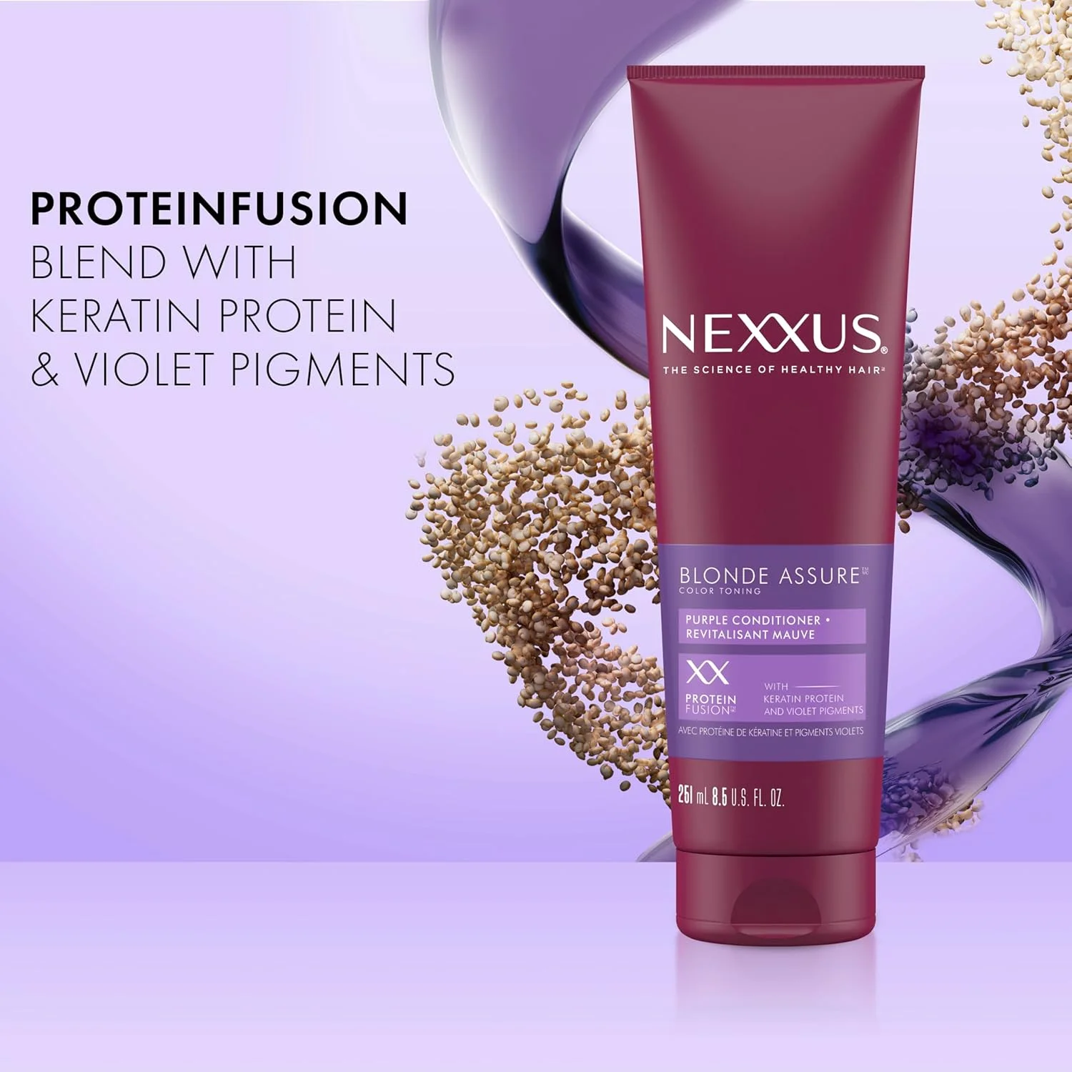 نرم کننده موی بنفش Nexxus مدل Blonde Assure، نرم کننده کراتینه، برای موهای بلوند و دکلره شده، نرم کننده رنگ مو 250 میلی لیتر