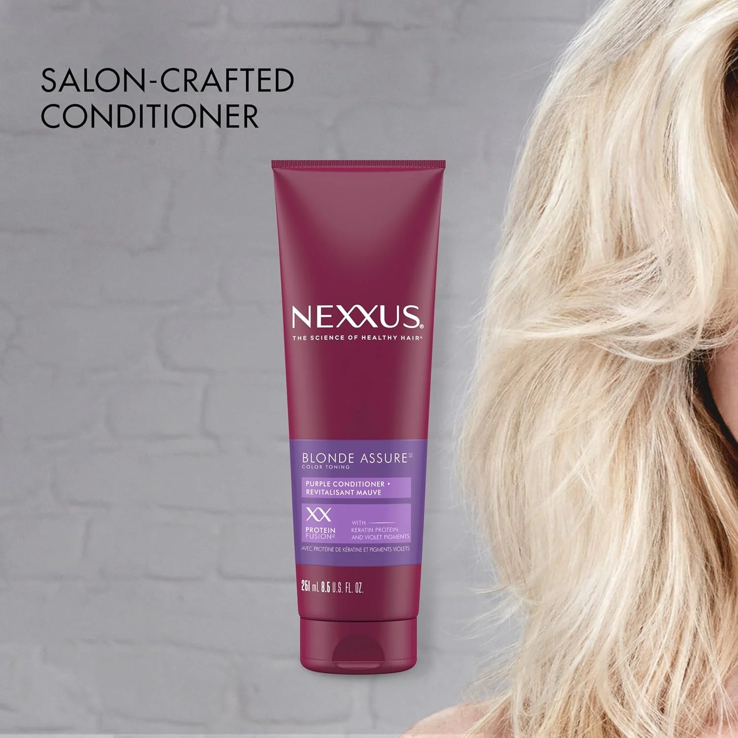 نرم کننده موی بنفش Nexxus مدل Blonde Assure، نرم کننده کراتینه، برای موهای بلوند و دکلره شده، نرم کننده رنگ مو 250 میلی لیتر