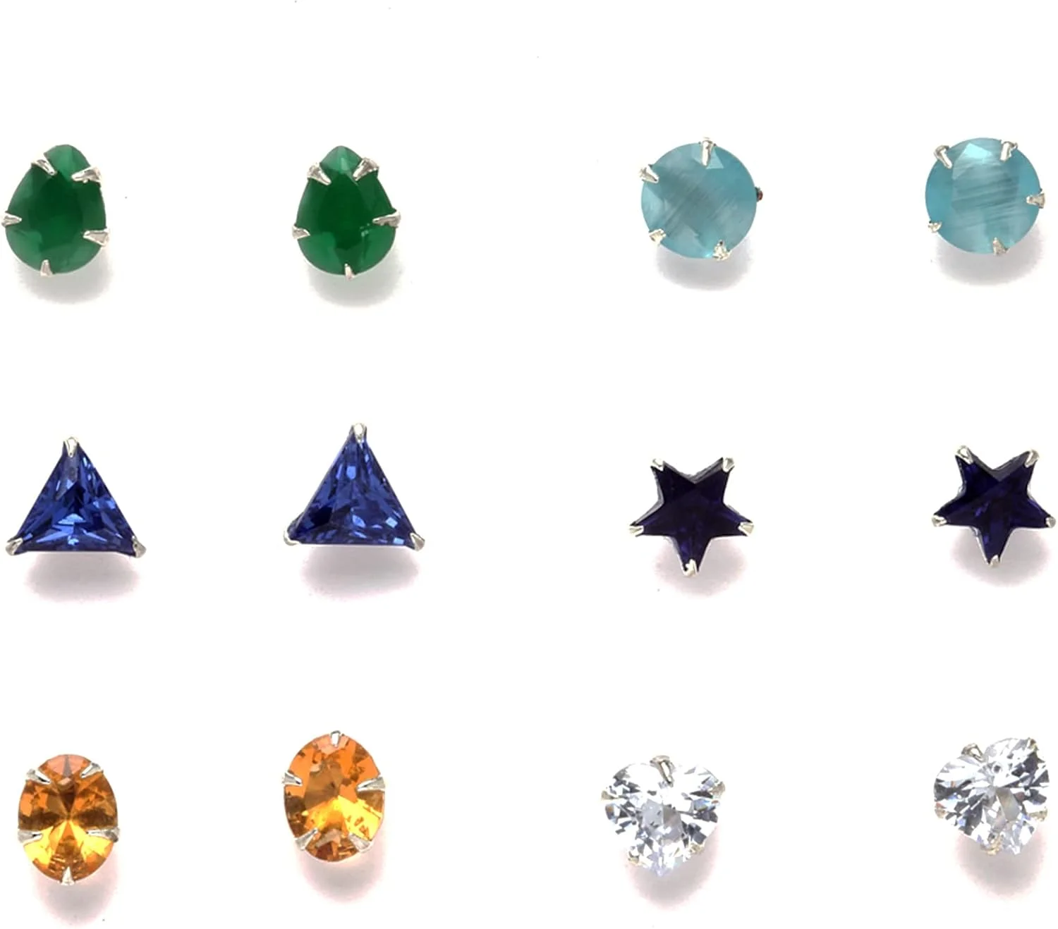 گوشواره های میخی زنانه زنانه با روکش رودیوم نقره ای - رنگی با نگین الماس آمریکایی طرح هندسی (مجموعه 6 عددی) کوچک چند رنگ، کوچک، برنجی، بدون سنگ قیمتی، کوچک، برنجی، بدون سنگ قیمتی