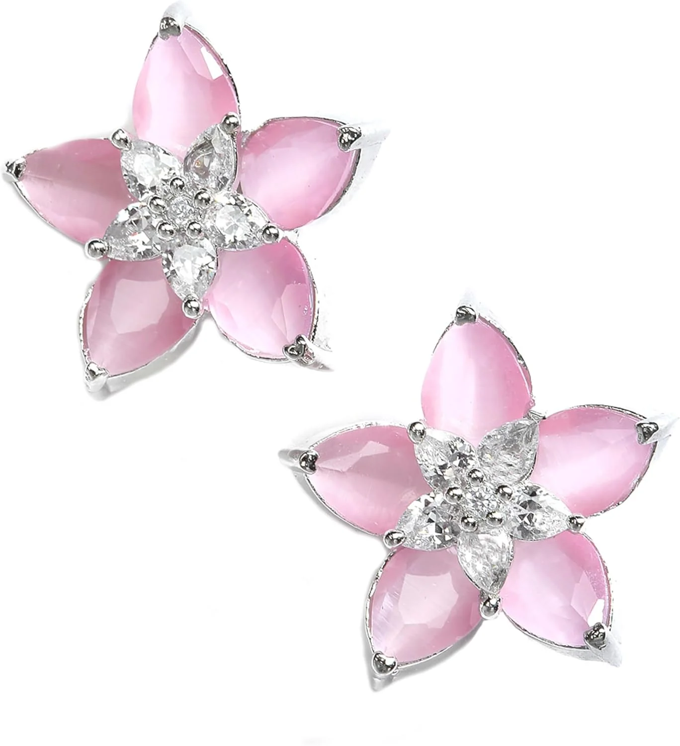 گوشواره زنانه Zeneme دست ساز با روکش رودیوم، سبک وزن، طرح ستاره ای صورتی، گوشواره های میخی جواهرات برای دختران و زنان (صورتی)، متوسط، رودیوم، الماس آمریکایی