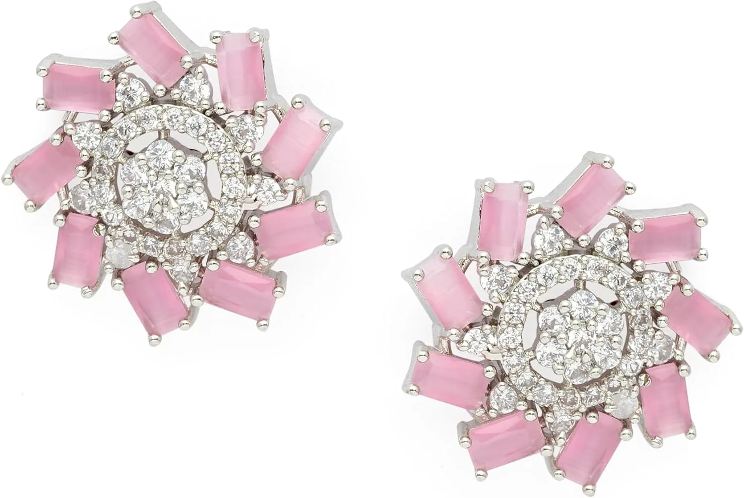 گوشواره های میخی طرح گل نگین دار روکش رودیوم زنانه و دخترانه برند زِنِم