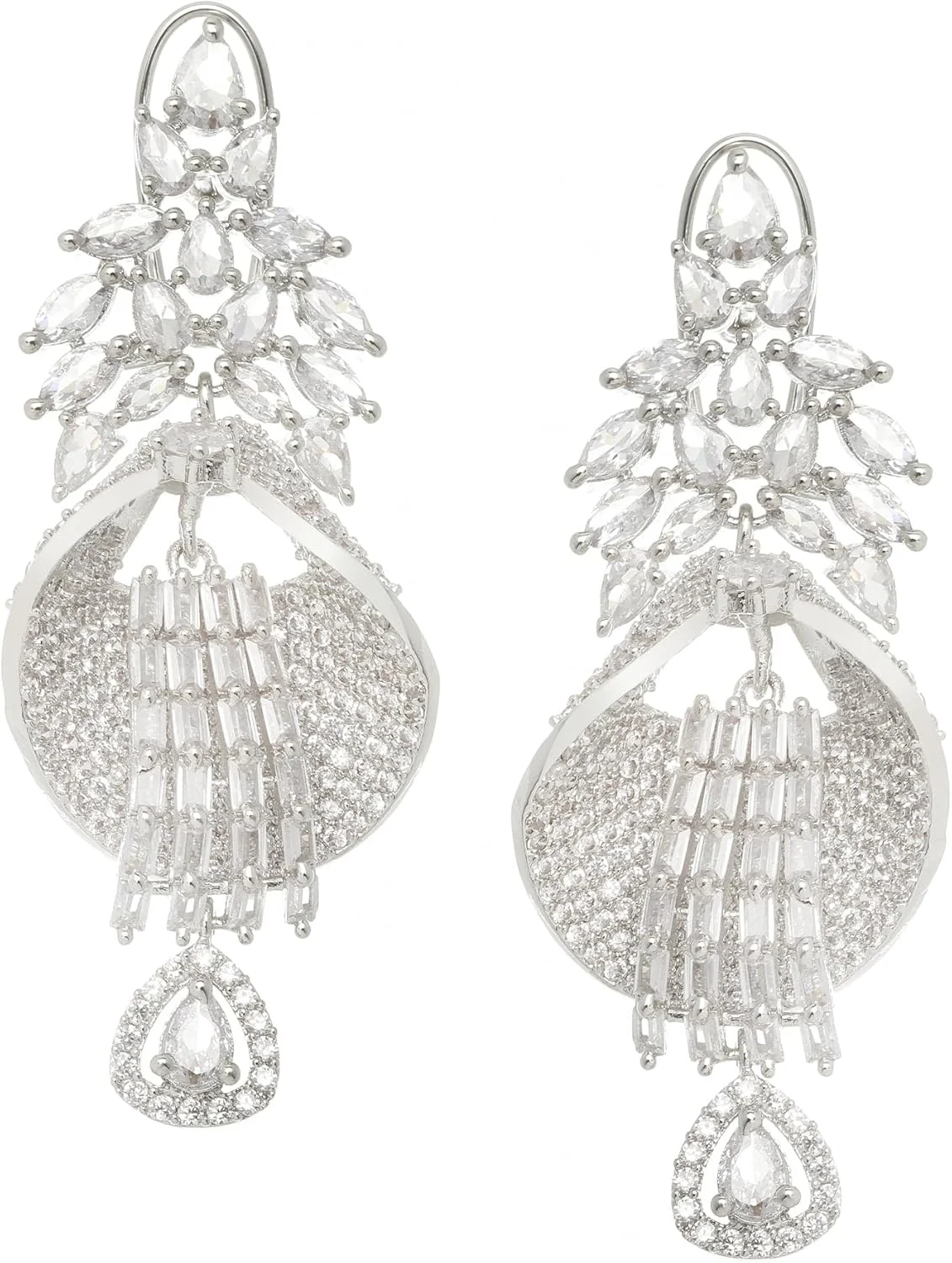 گوشواره های آویز طرح Quikry نگین دار الماس آمریکایی سفید با روکش رودیوم زنانه و دخترانه ZENEME