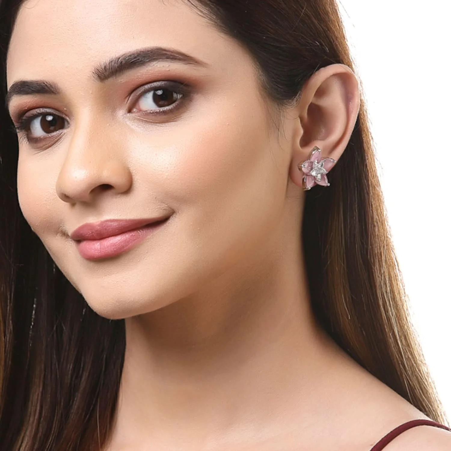 گوشواره زنانه Zeneme دست ساز با روکش رودیوم، سبک وزن، طرح ستاره ای صورتی، گوشواره های میخی جواهرات برای دختران و زنان (صورتی)، متوسط، رودیوم، الماس آمریکایی