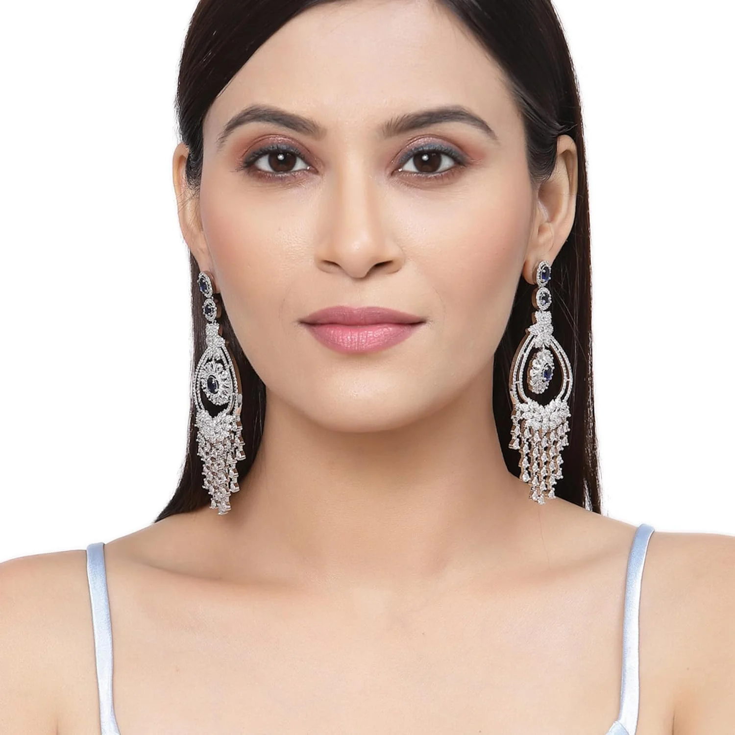 گوشواره های آویز طرح دار نگین دار با روکش رودیوم زنانه و دخترانه ZENEME (آبی سرمه ای) گوشواره های آویز طرح دار نگین دار با روکش رودیوم زنانه و دخترانه ZENEME (آبی سرمه ای)