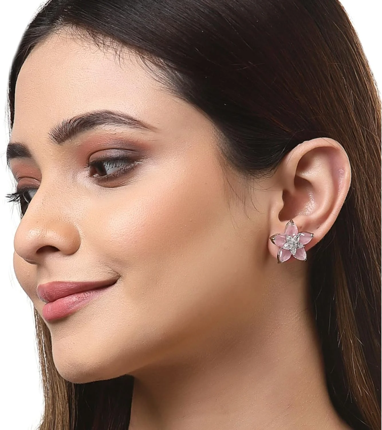 گوشواره زنانه Zeneme دست ساز با روکش رودیوم، سبک وزن، طرح ستاره ای صورتی، گوشواره های میخی جواهرات برای دختران و زنان (صورتی)، متوسط، رودیوم، الماس آمریکایی