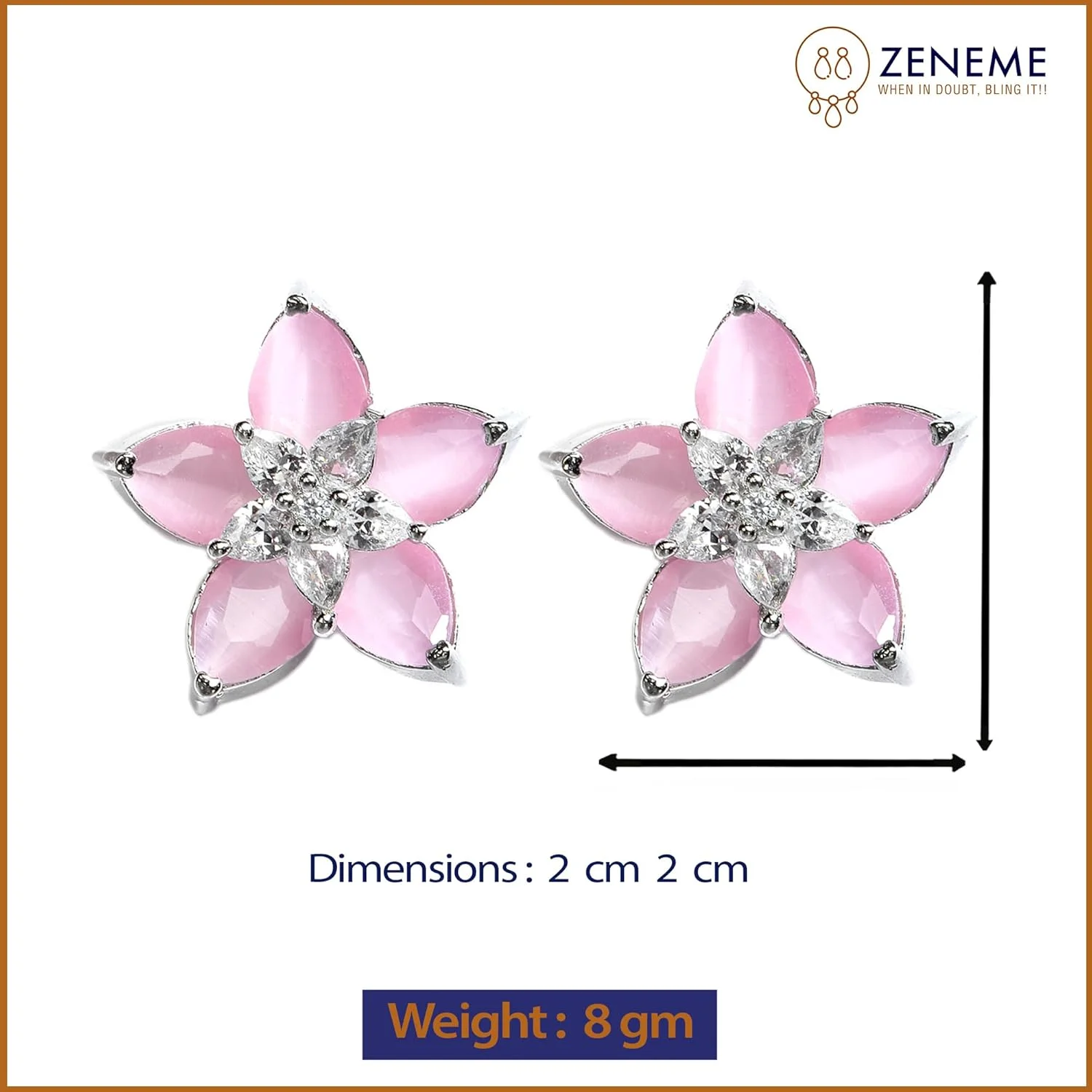 گوشواره زنانه Zeneme دست ساز با روکش رودیوم، سبک وزن، طرح ستاره ای صورتی، گوشواره های میخی جواهرات برای دختران و زنان (صورتی)، متوسط، رودیوم، الماس آمریکایی