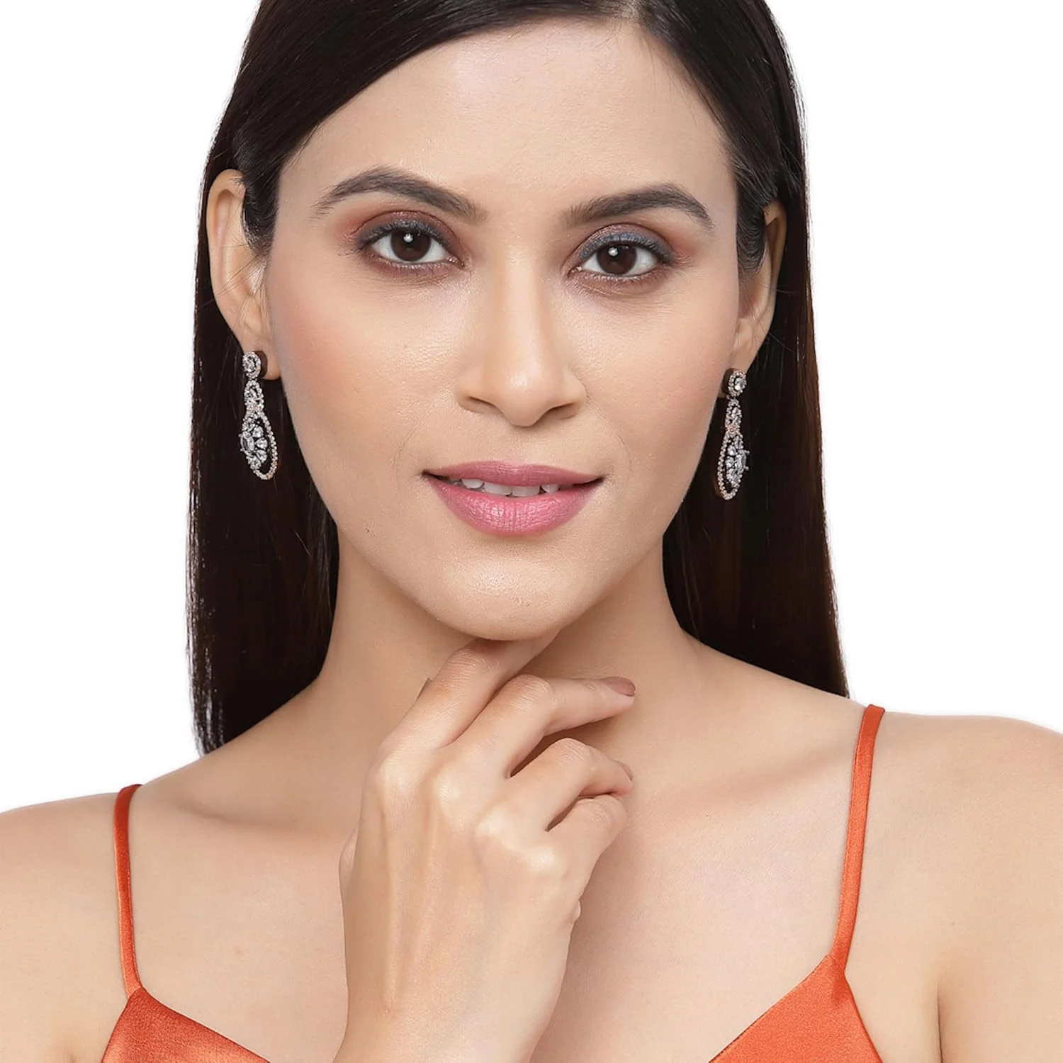 گوشواره های آویز بیضی شکل و خاص نگین دار با روکش رودیوم و الماس آمریکایی زنانه و دخترانه ZENEME