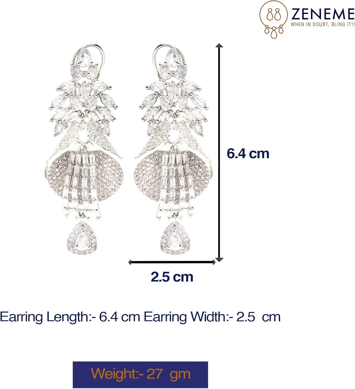گوشواره های آویز طرح Quikry نگین دار الماس آمریکایی سفید با روکش رودیوم زنانه و دخترانه ZENEME گوشواره های آویز طرح Quikry نگین دار الماس آمریکایی سفید با روکش رودیوم زنانه و دخترانه ZENEME