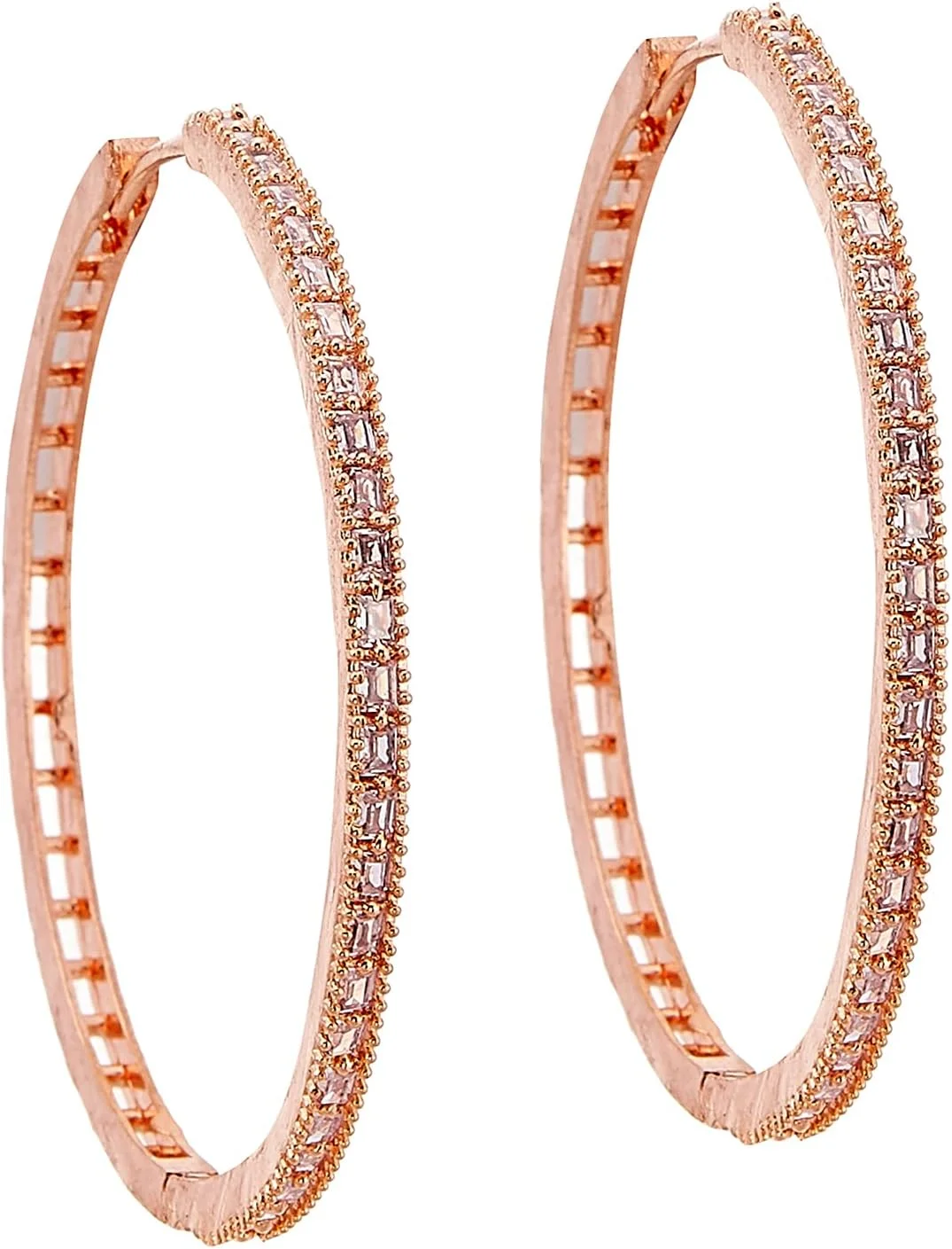 گوشواره حلقه ای زنانه زِمِنِم با نگین های الماس آمریکایی، مدل بالی (بزرگ) (سفید، رزگلد)