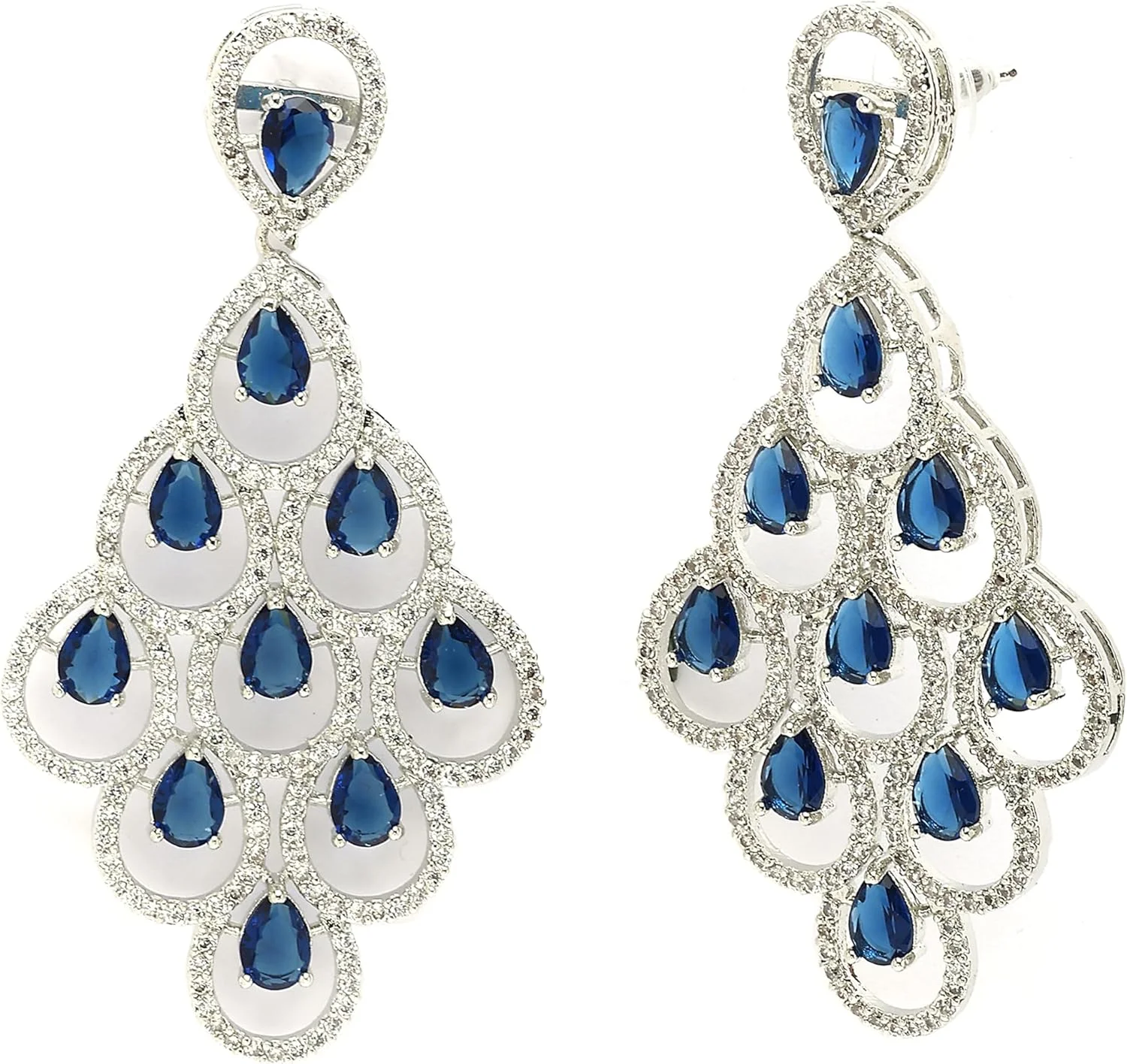 گوشواره های آویز زنانه زنمه با روکش رودیوم، نقره ای رنگ، نگین های قرمز الماس آمریکایی، طرح مدرن