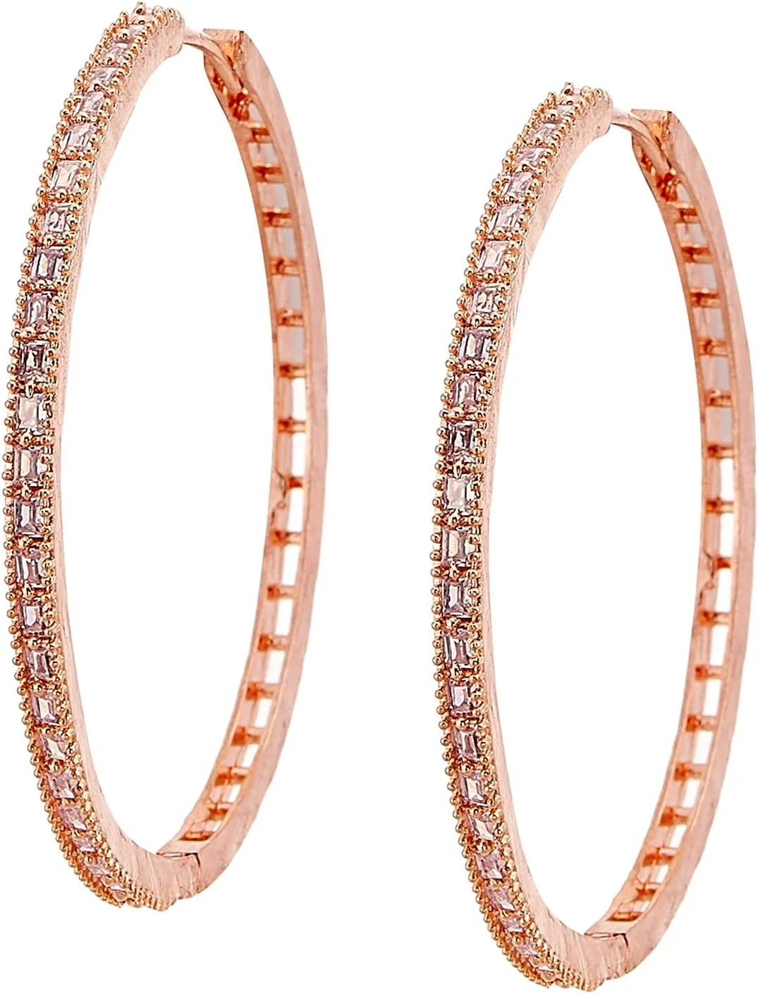 گوشواره حلقه ای زنانه زِمِنِم با نگین های الماس آمریکایی، مدل بالی (بزرگ) (سفید، رزگلد)