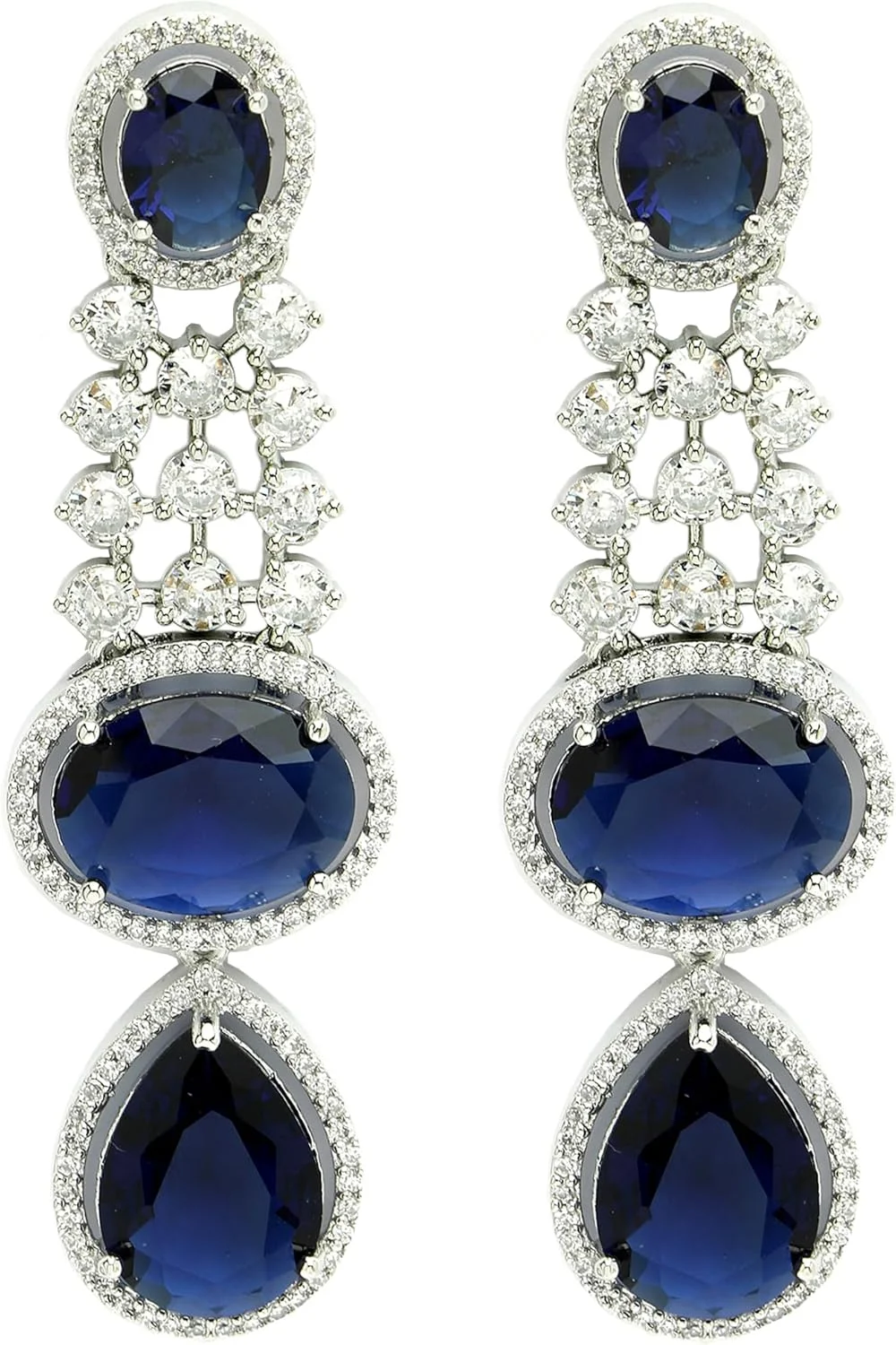 گوشواره جواهری زنانه Zeneme با روکش رودیوم نقره ای، الماس آمریکایی، گوشواره آویز کریستالی بلند اشکی برای زنان و هدیه برای دختران