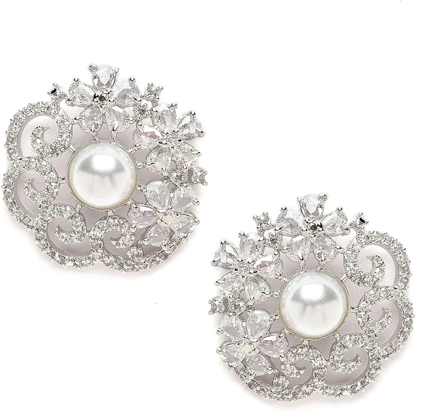 گوشواره های میخی طرح هلال ماه با روکش رزگلد و تزیینات گلدار معاصر Zeneme، مناسب دختران و زنان (استایل 6)