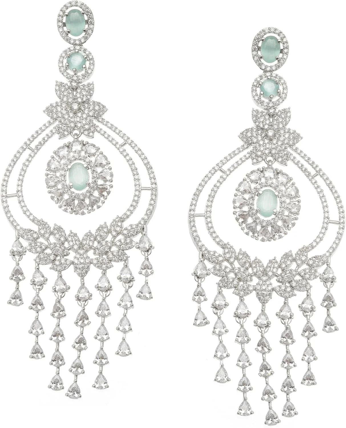 گوشواره های آویز طرح دار نگین دار با روکش رودیوم زنانه و دخترانه زنمه