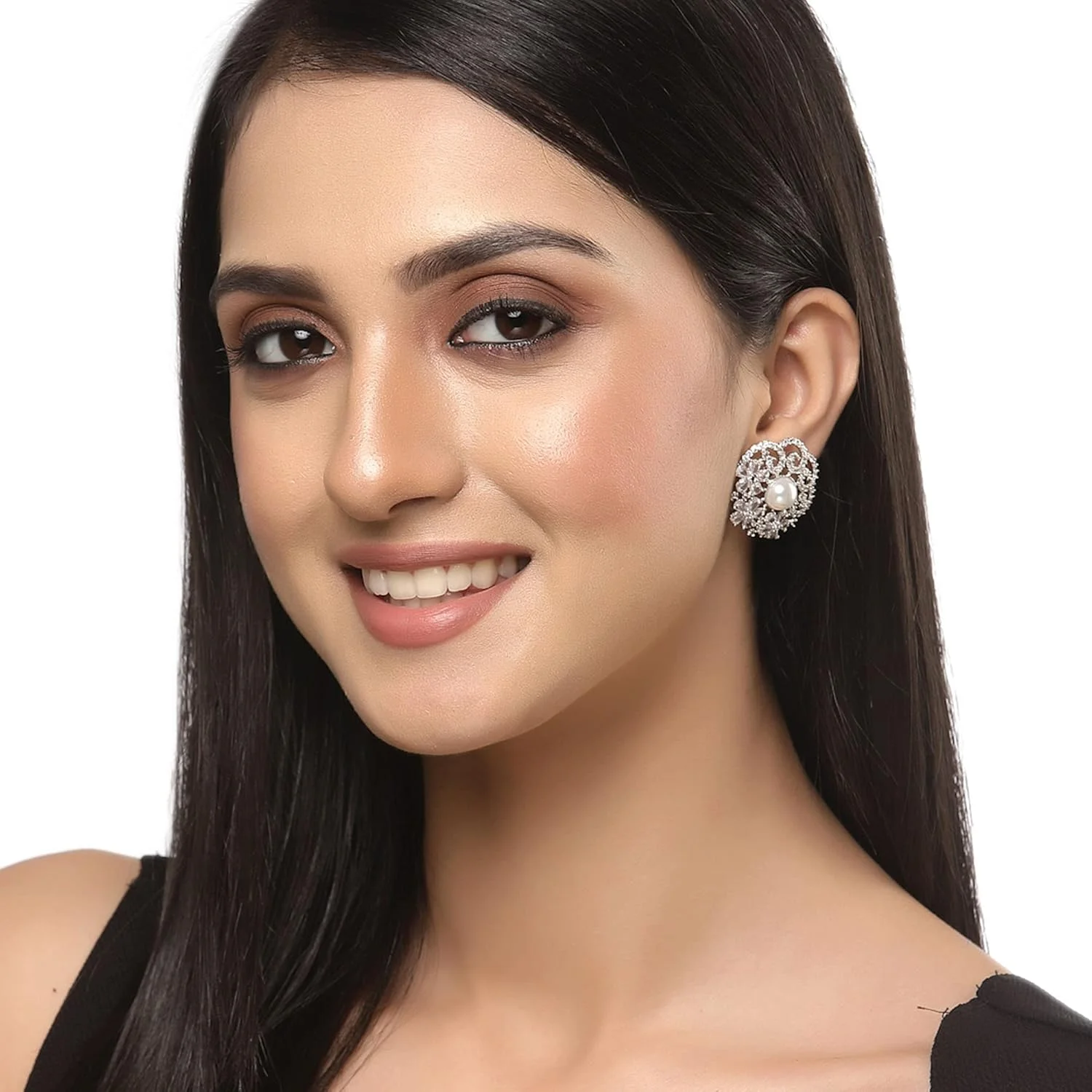 گوشواره های میخی طرح هلال ماه با روکش رزگلد و تزیینات گلدار معاصر Zeneme، مناسب دختران و زنان (استایل 6)