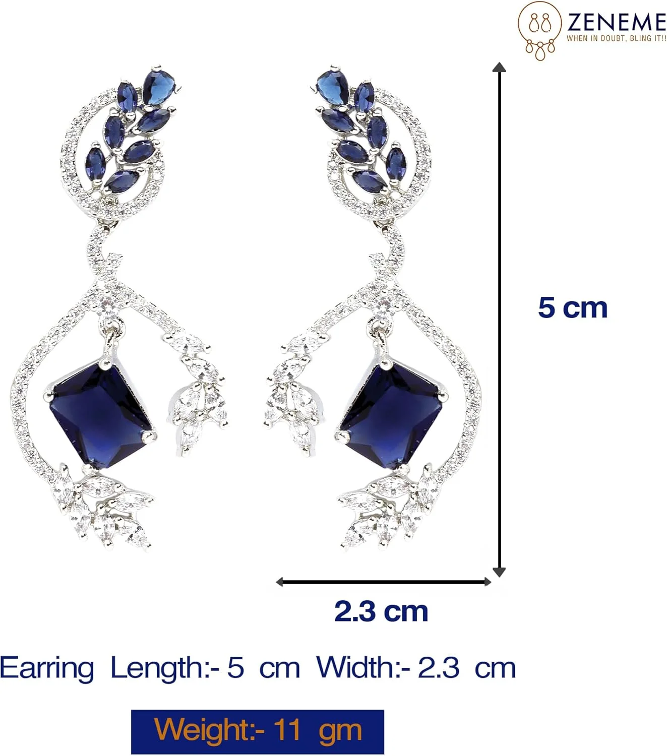 گوشواره های آویزی طرح مربع و برگ نگین دار با روکش رودیوم و نگین های اتمی ZENEME مناسب دختران و زنان (سرمه ای و سفید) گوشواره های آویزی طرح مربع و برگ نگین دار با روکش رودیوم و نگین های اتمی ZENEME مناسب دختران و زنان (سرمه ای و سفید)