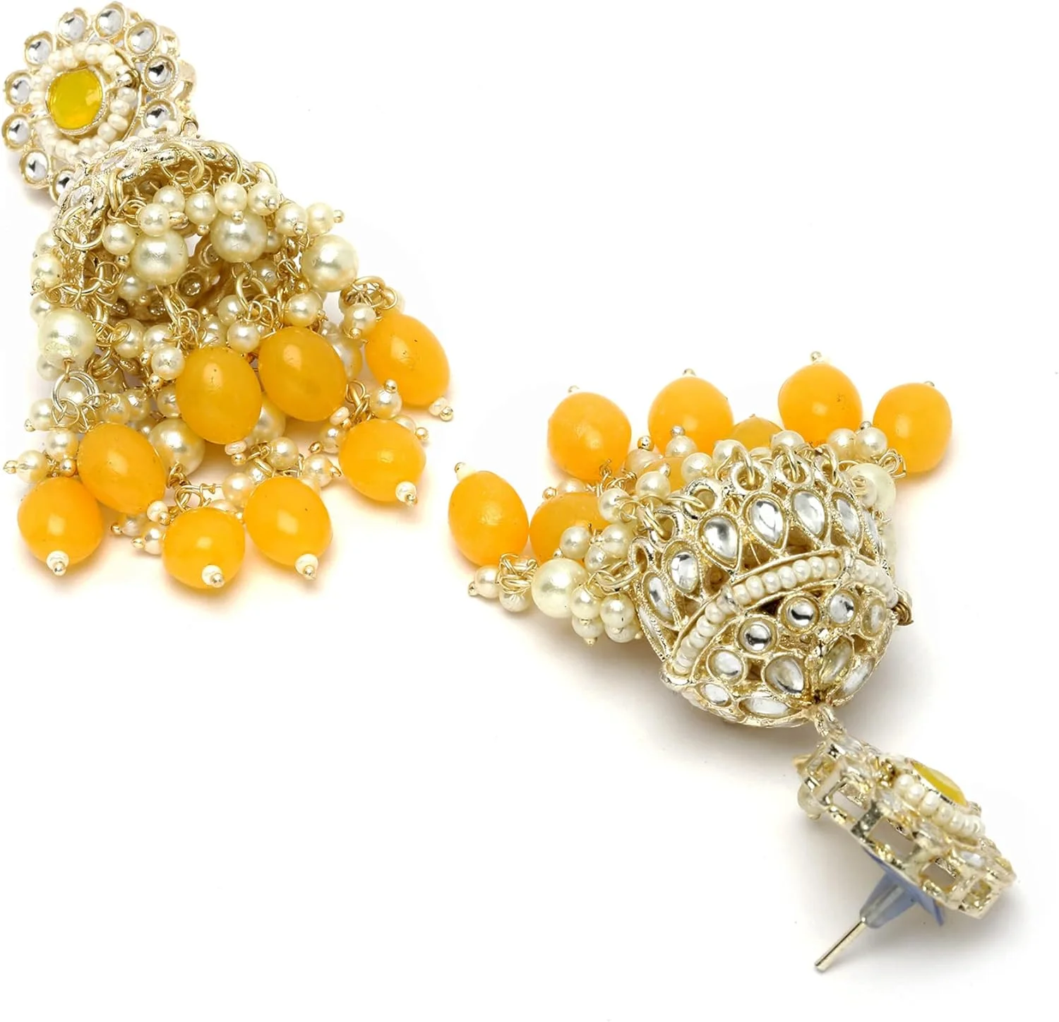 گوشواره های زنانه زنانه زنانه ZENEME با روکش طلا، کندان و مروارید، مدل Jhumka Vilandi به شکل گنبدی