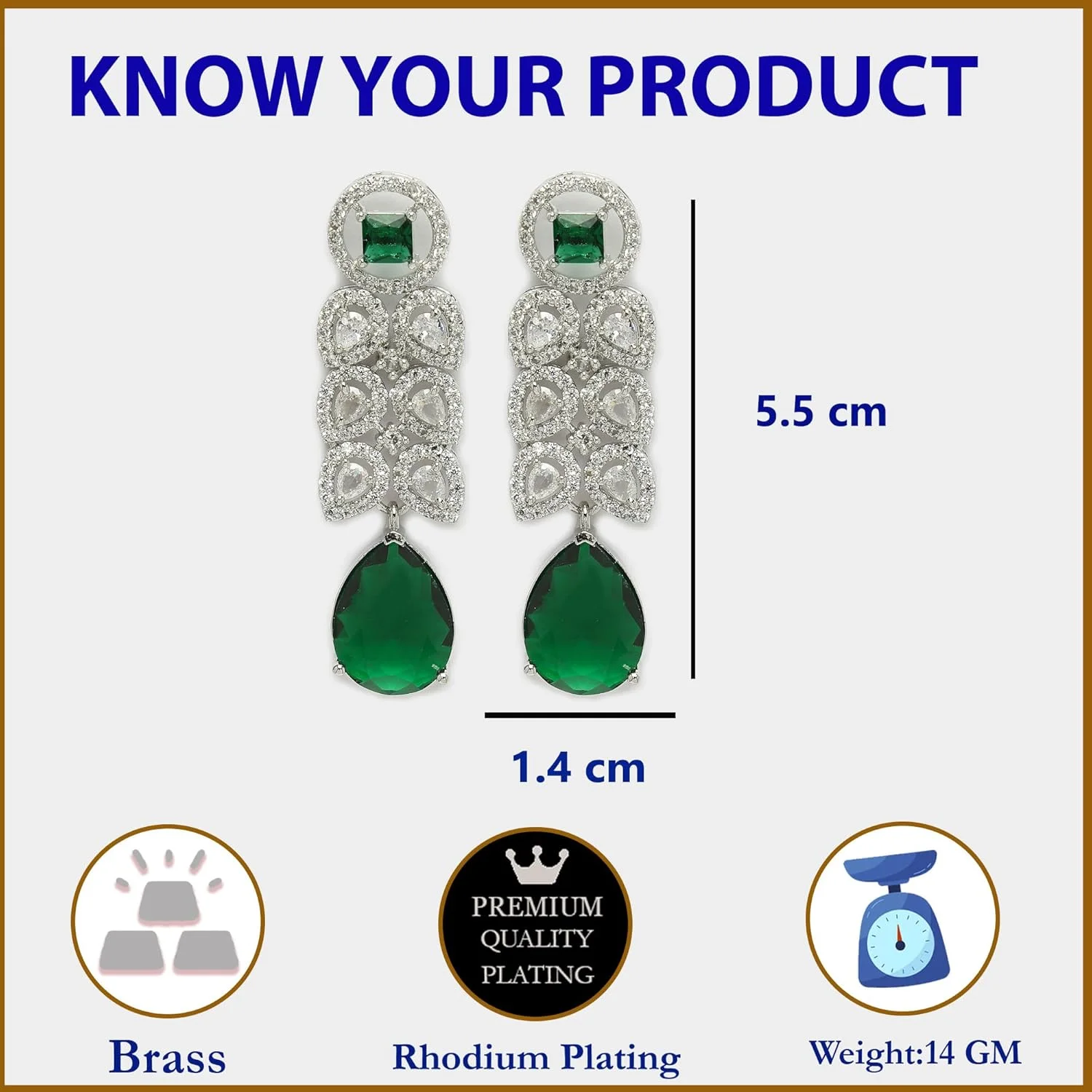 گوشواره زنانه زنم مدل برگ کریستالی آویز نگین دار با روکش رودیوم نقره ای و تزیین شده با الماس آمریکایی، مناسب هدیه برای دختران